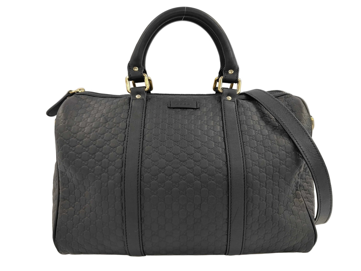 Gucci Boston Bag w/ Bandouliere Strap Black Microguccissima Leather 3442