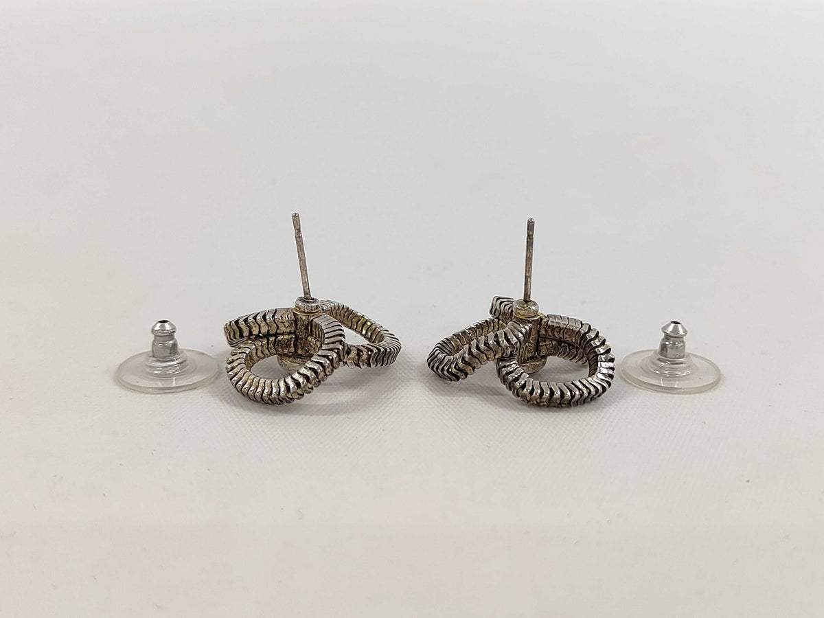 Chanel Triple Zip Post Stud Earrings Silver 3398