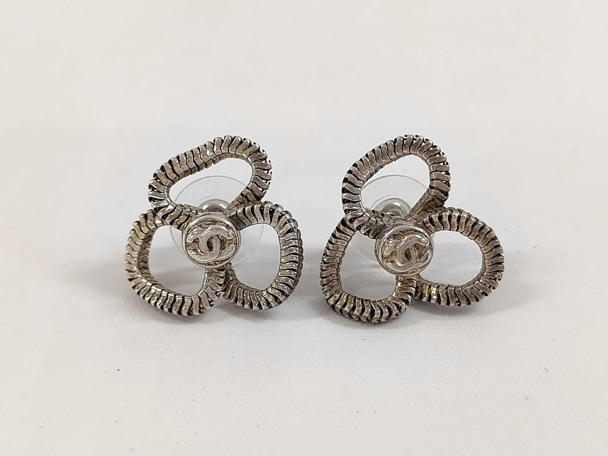 Chanel Triple Zip Post Stud Earrings Silver 3398