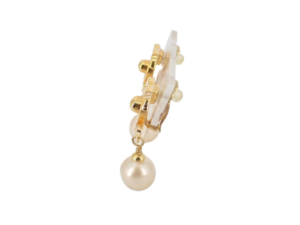 Chanel Turnlock Pearl Drop Earrings Gold 2655