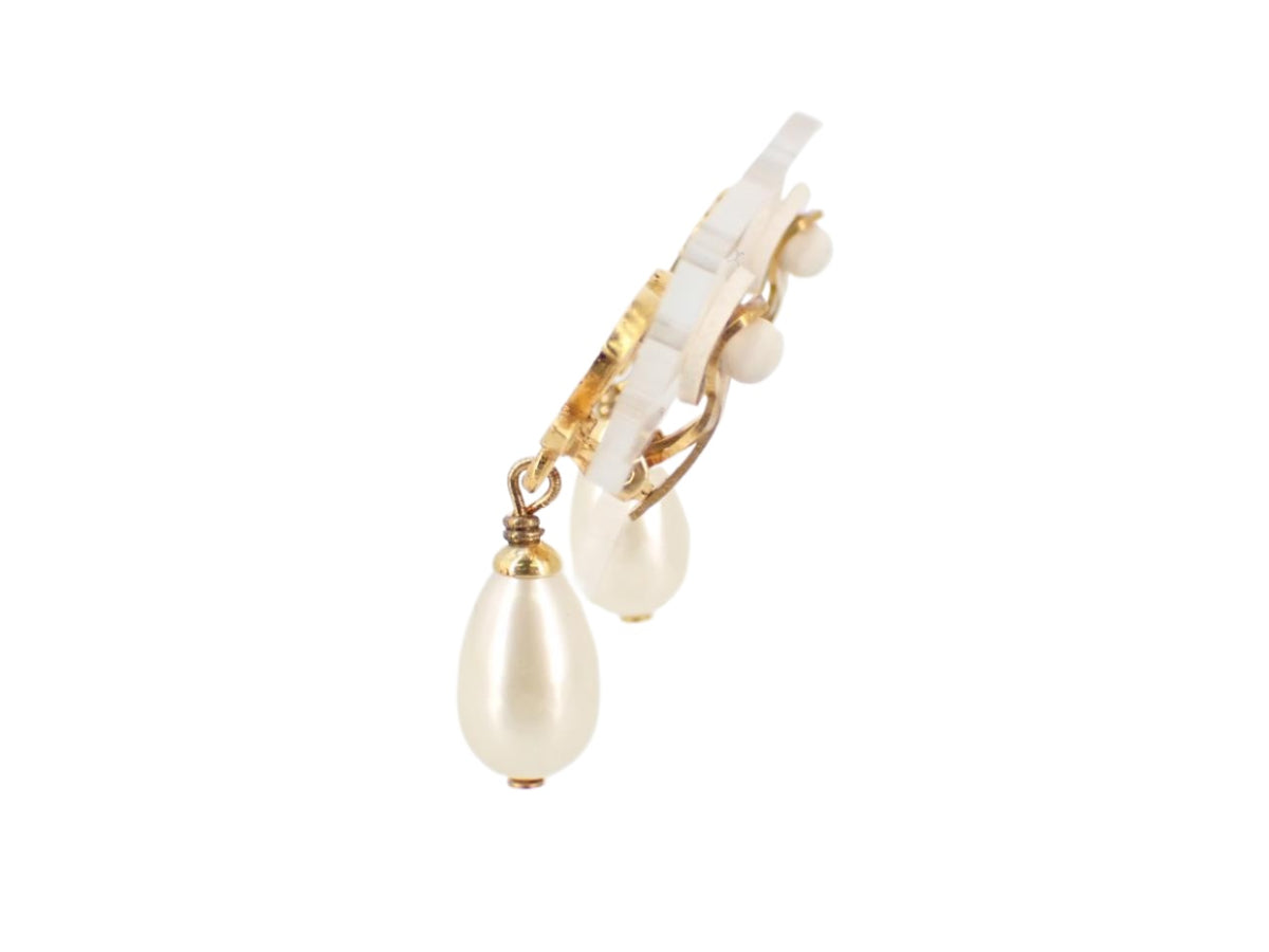 Chanel CC Pearl Drop Earrings Gold 2680