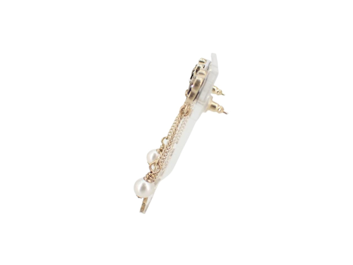 Chanel Camelia Pearl Dangle CC Earrings 2682