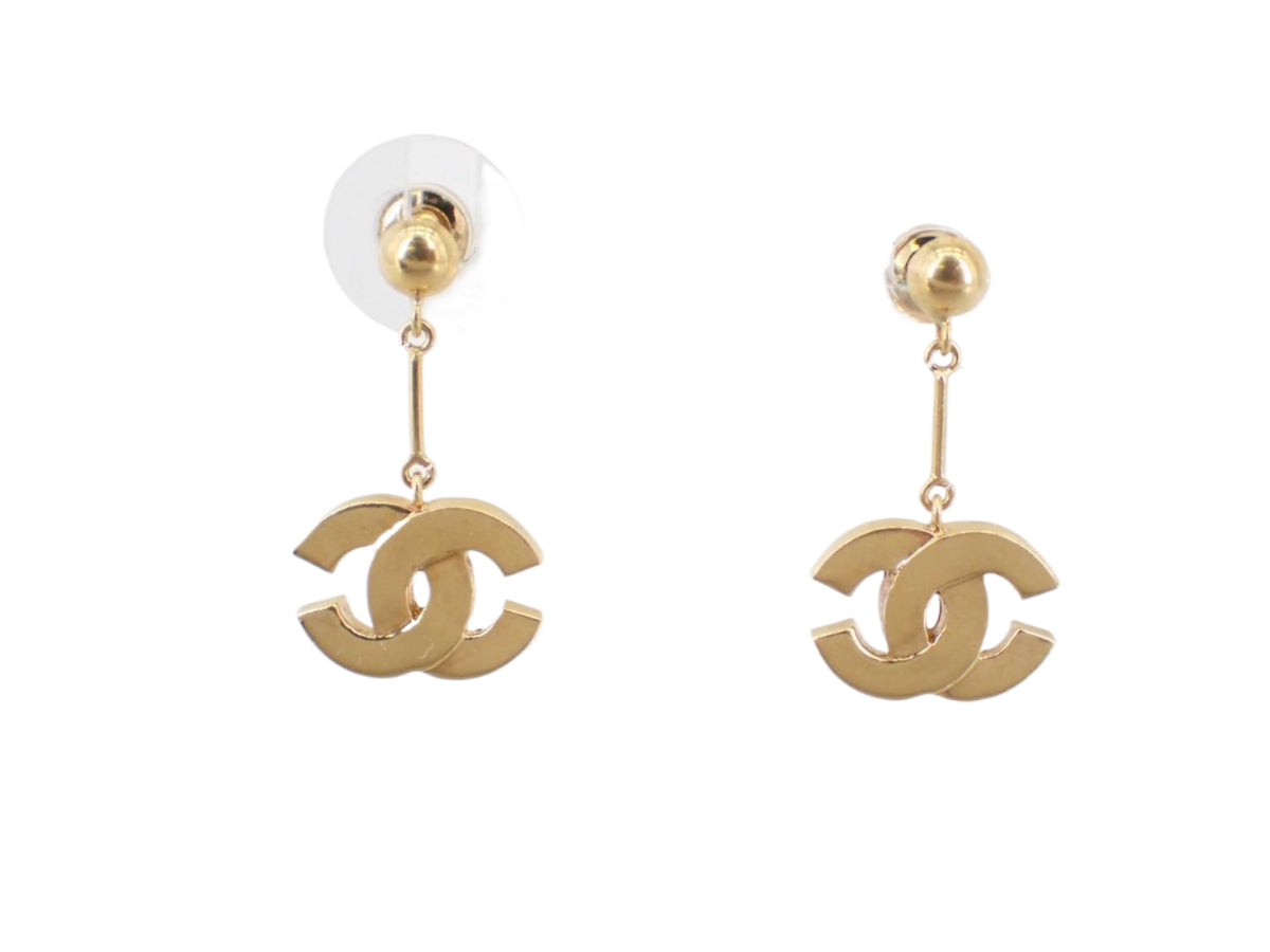 Chanel CC Dangle Stud Earrings Gold 2709