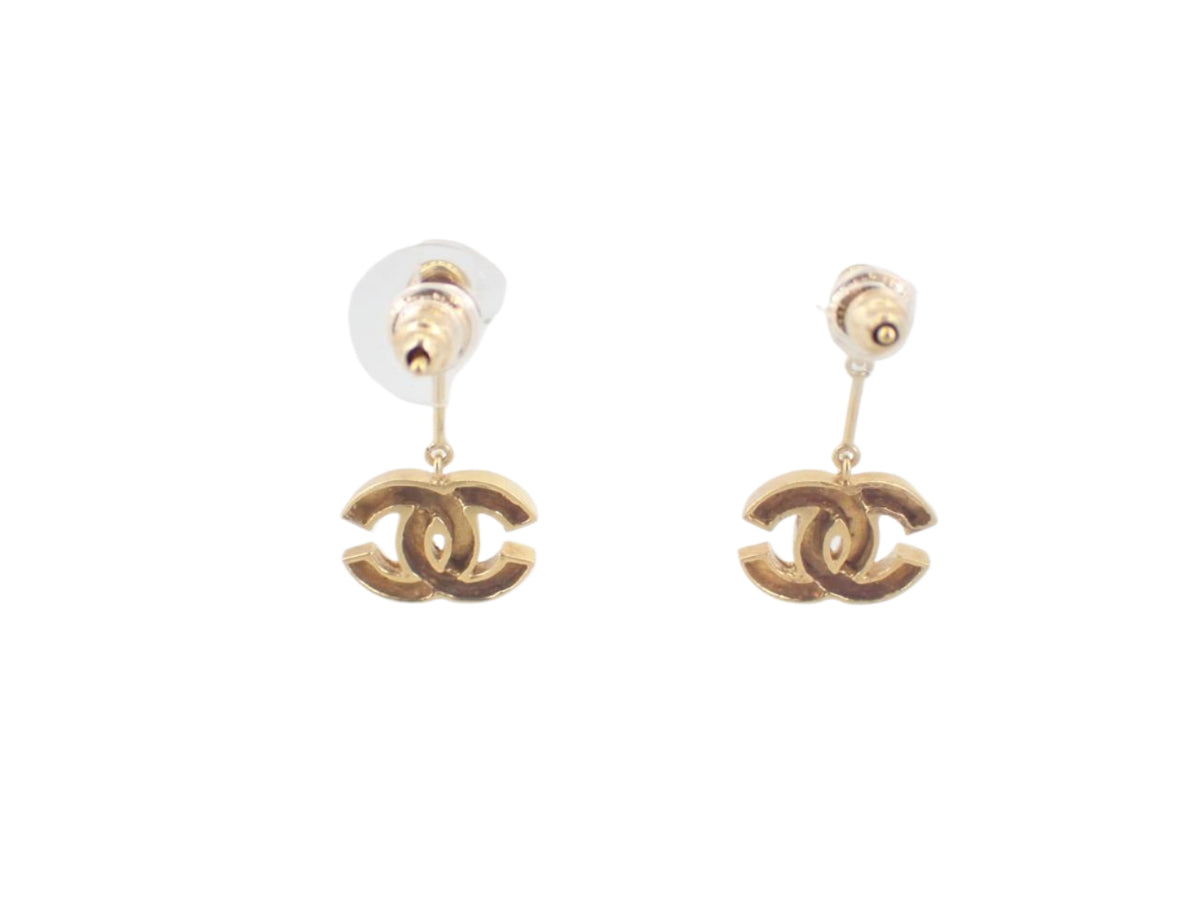 Chanel CC Dangle Stud Earrings Gold 2709