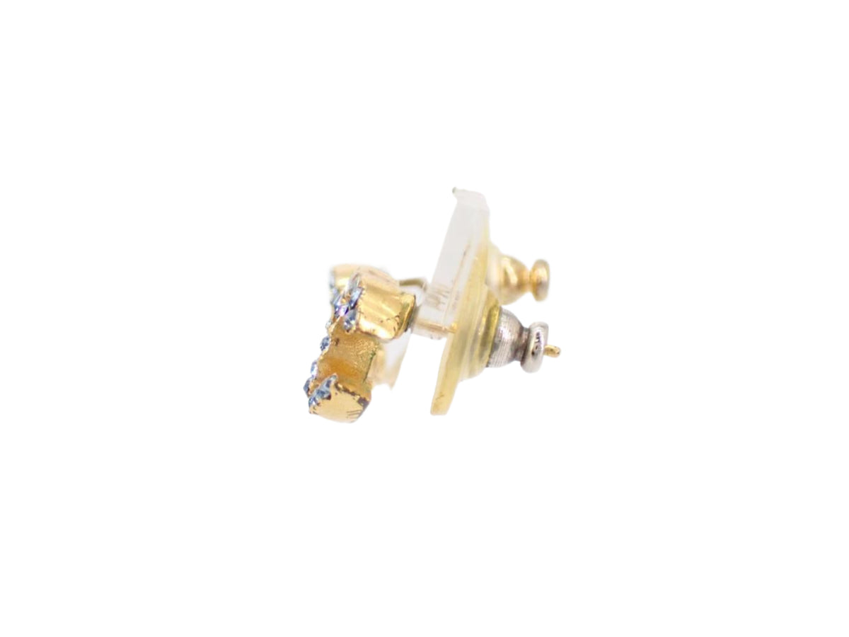 Chanel CC Blue Rhinestone Earrings Gold Stud 2725