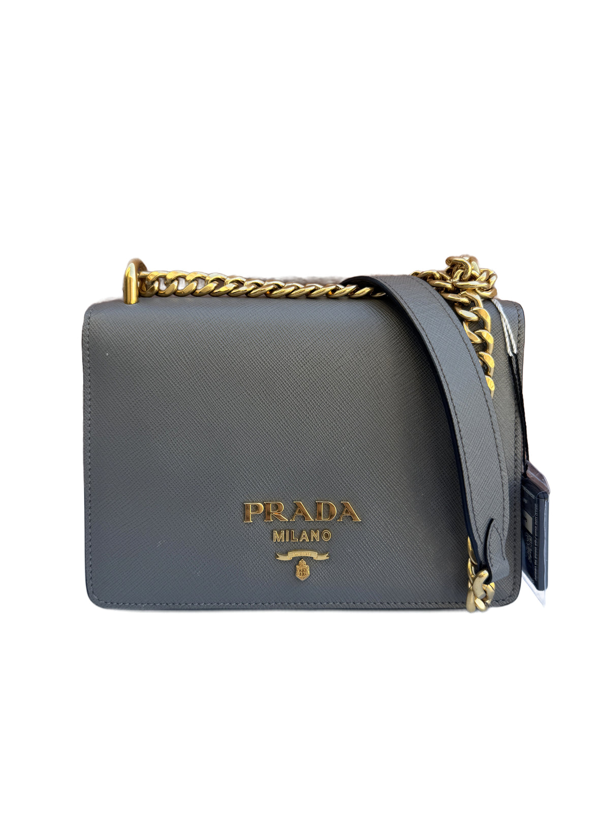 Prada Chain Crossbody Gray Saffiano Leather 3506