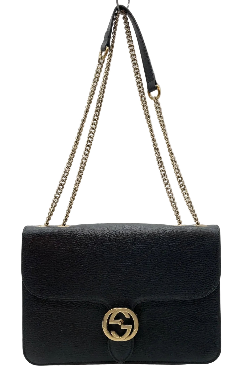 Gucci Interlocking G Chain Shoulder Bag Black Leather 3373