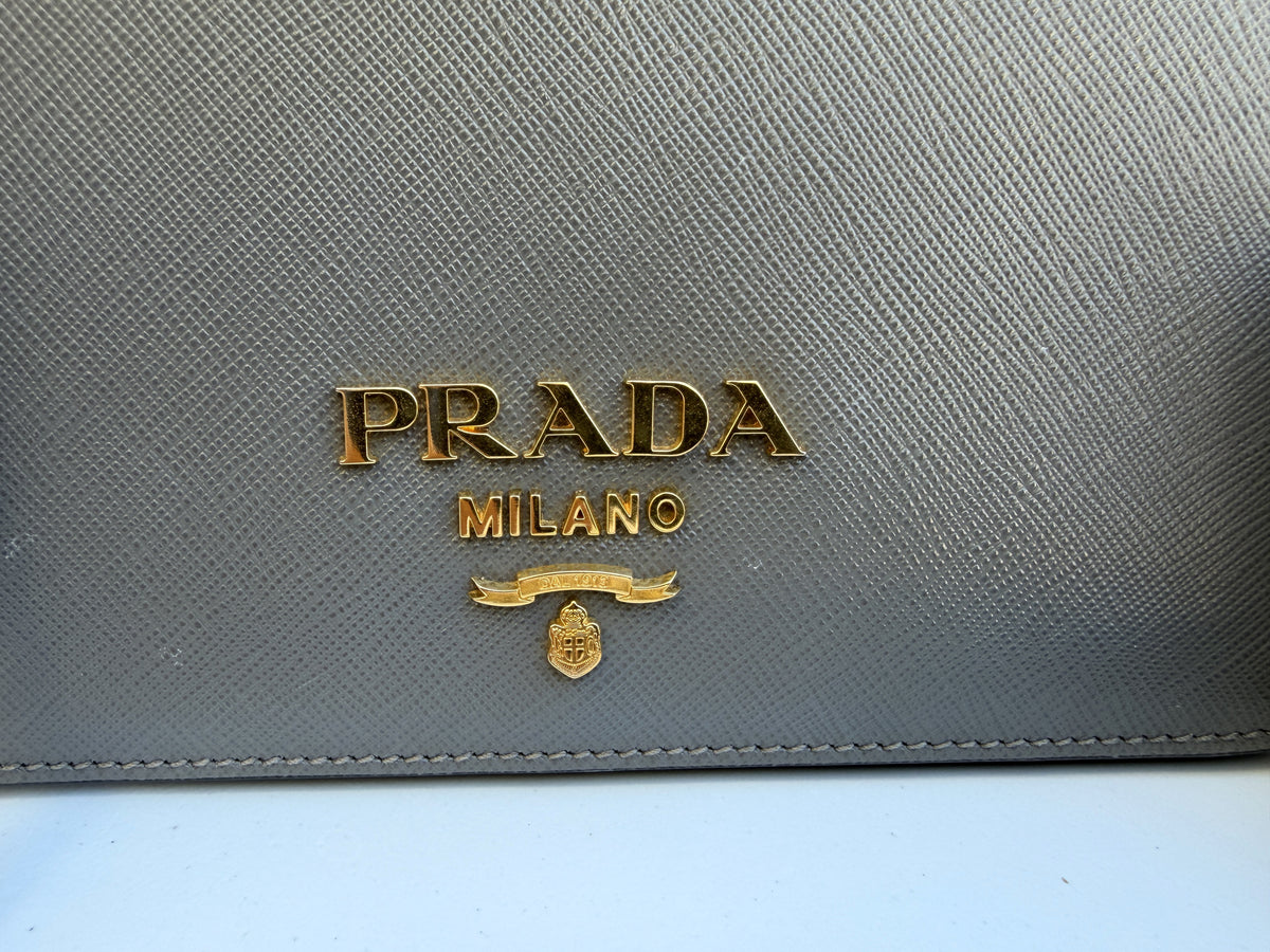 Prada Chain Crossbody Gray Saffiano Leather 3506