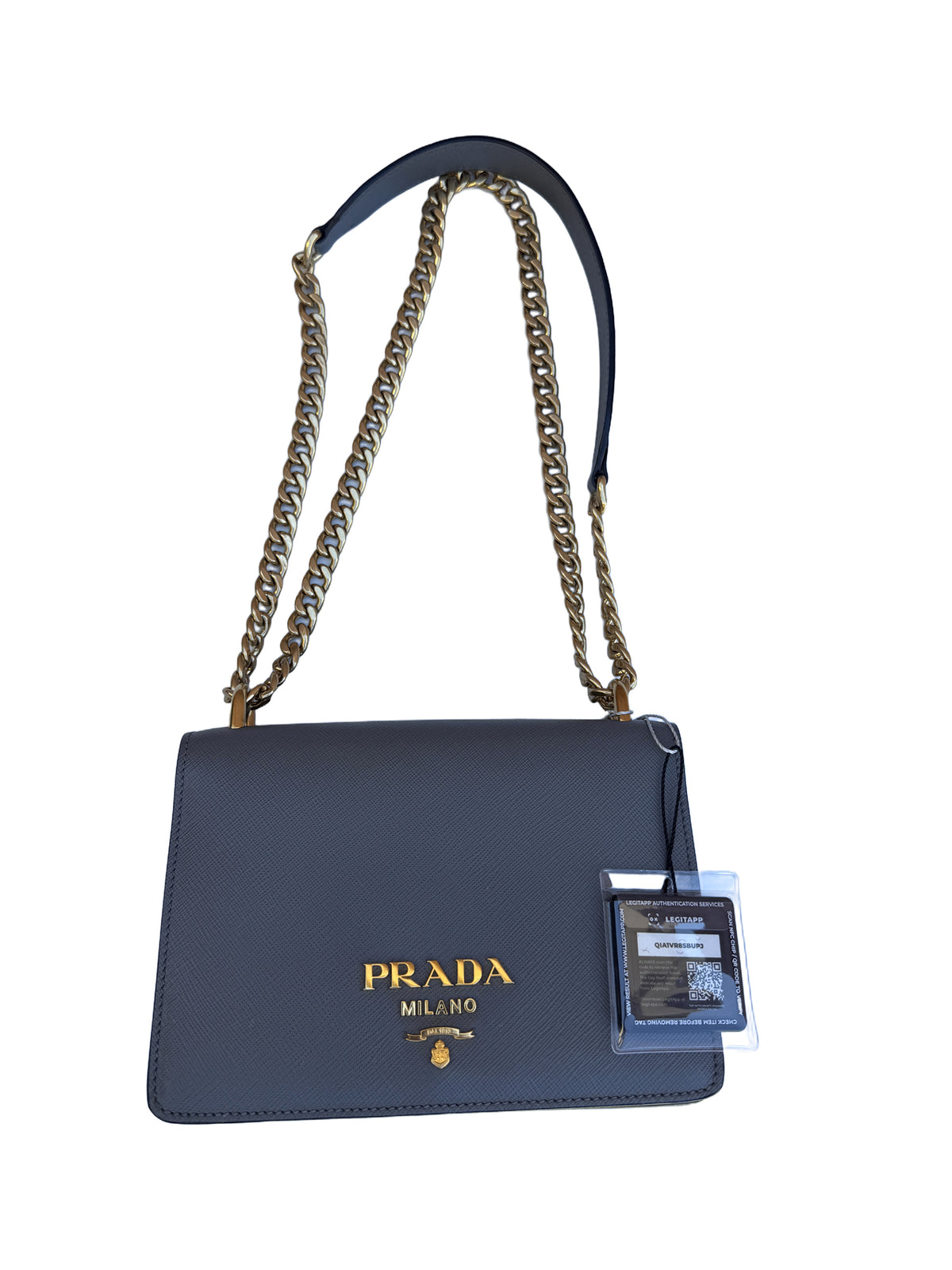 Prada Chain Crossbody Gray Saffiano Leather 3506