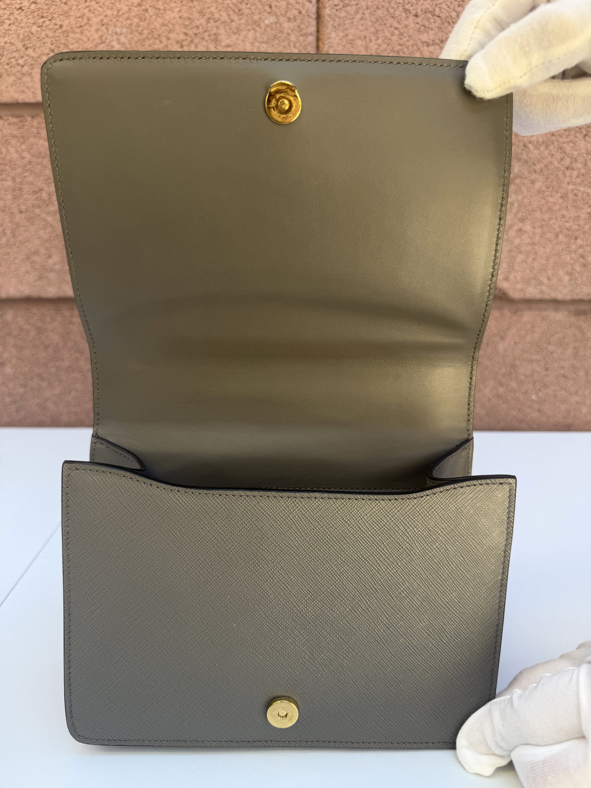 Prada Chain Crossbody Gray Saffiano Leather 3506