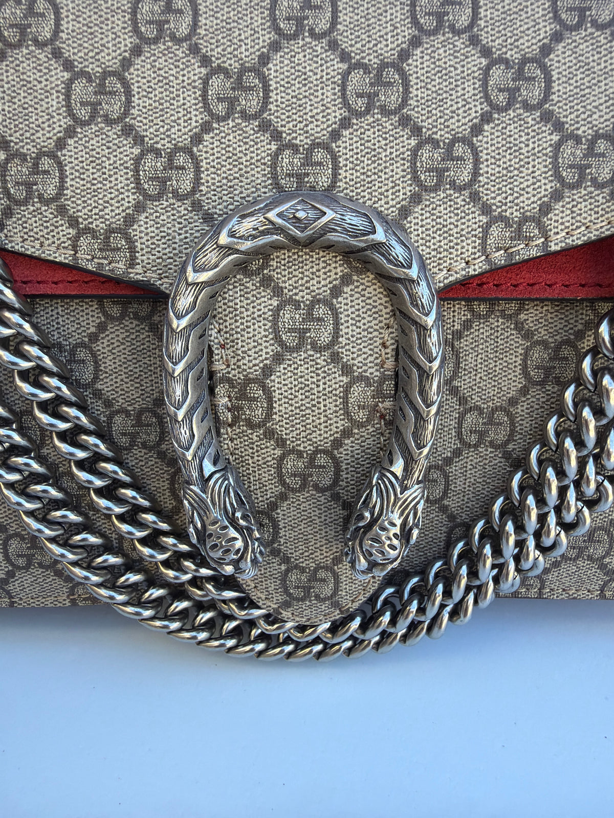 Gucci Dionysus Medium Chain Shoulder Bag GG Supreme Red 3504