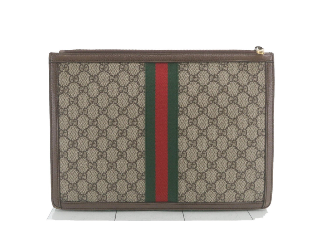 Gucci Vintage GG Supreme Web Clutch Beige Brown 3503