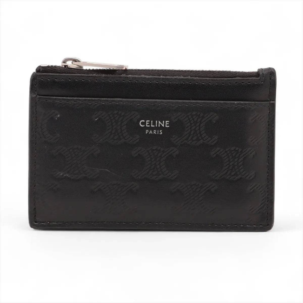 Celine Leather Coin Card Case Black Triomphe Leather 3248