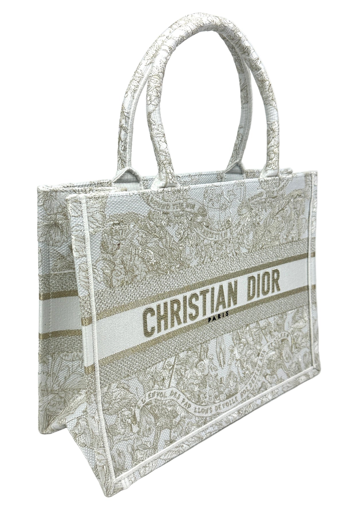 Dior Medium Book Tote Around The World Cream Gold Embroidery