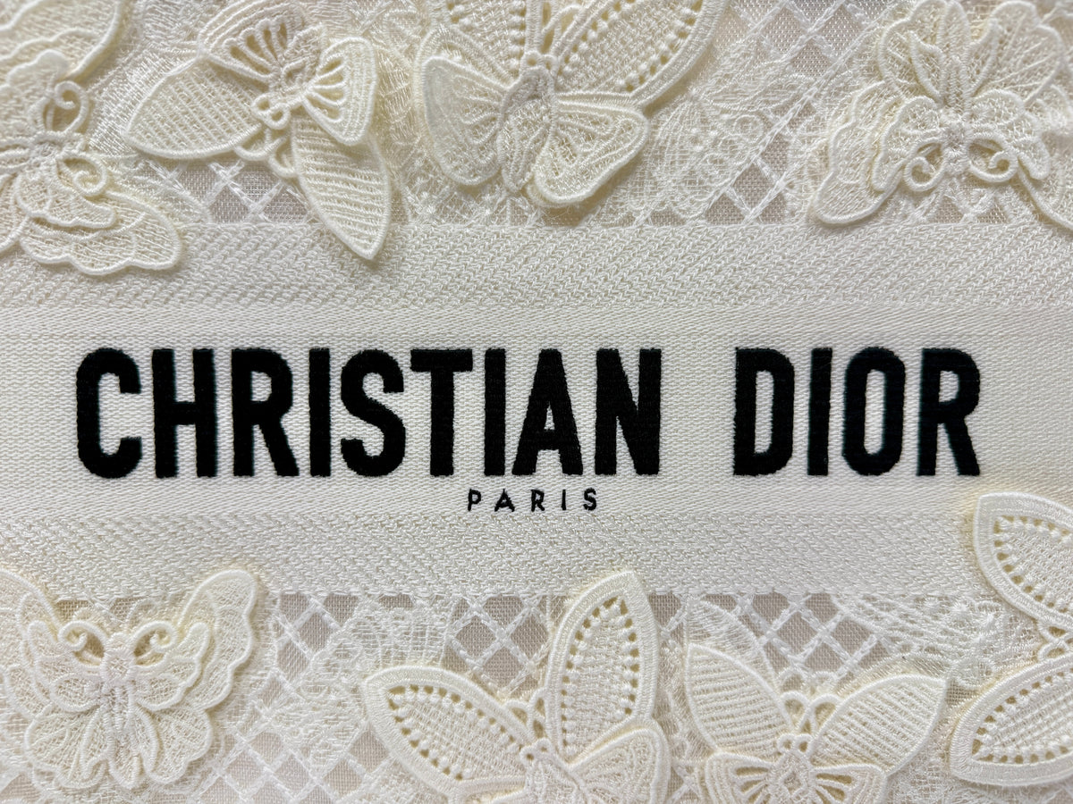Dior Medium Book Tote 3D Macrame D-Lace Butterfly White