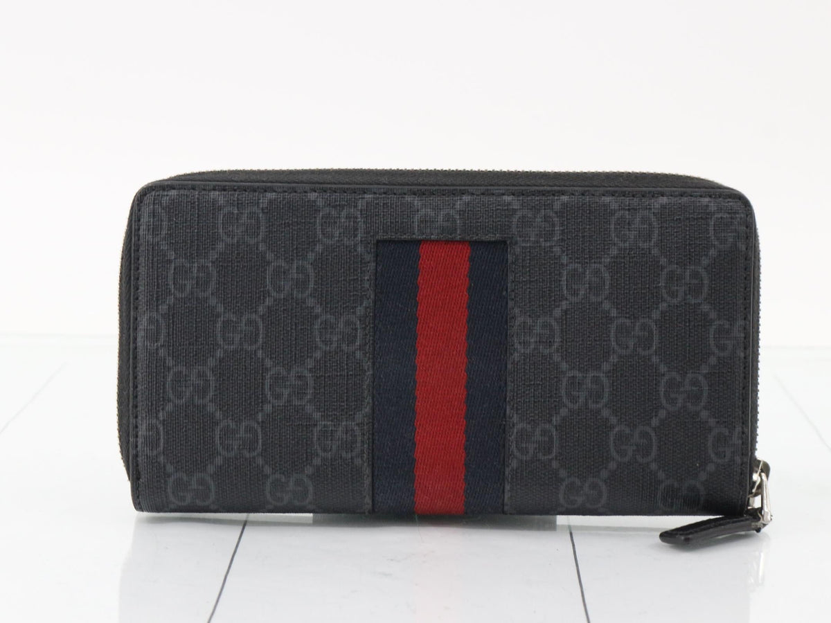 Gucci Web Zippy Wallet Black GG Red Blue 2950