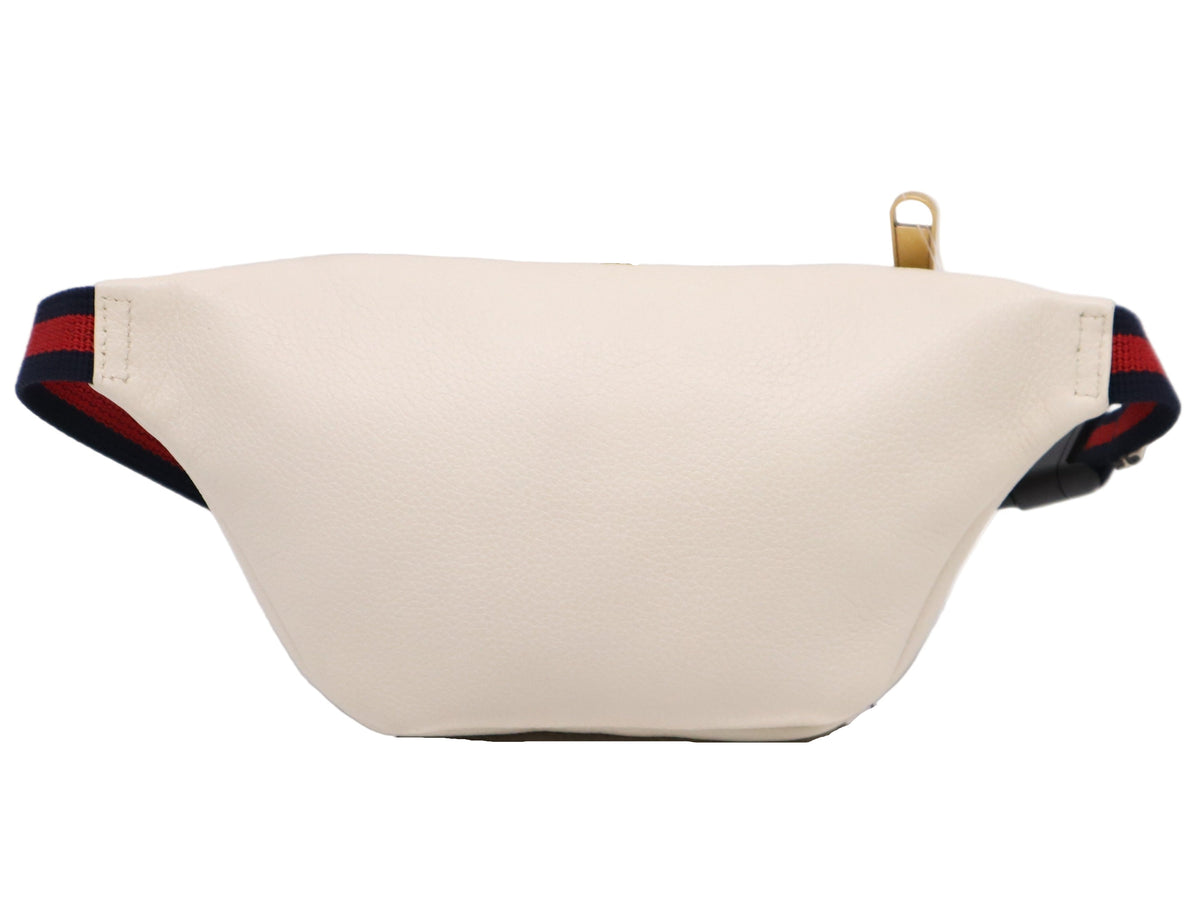 Gucci Logo Waist Belt Bag White Leather Web 2955
