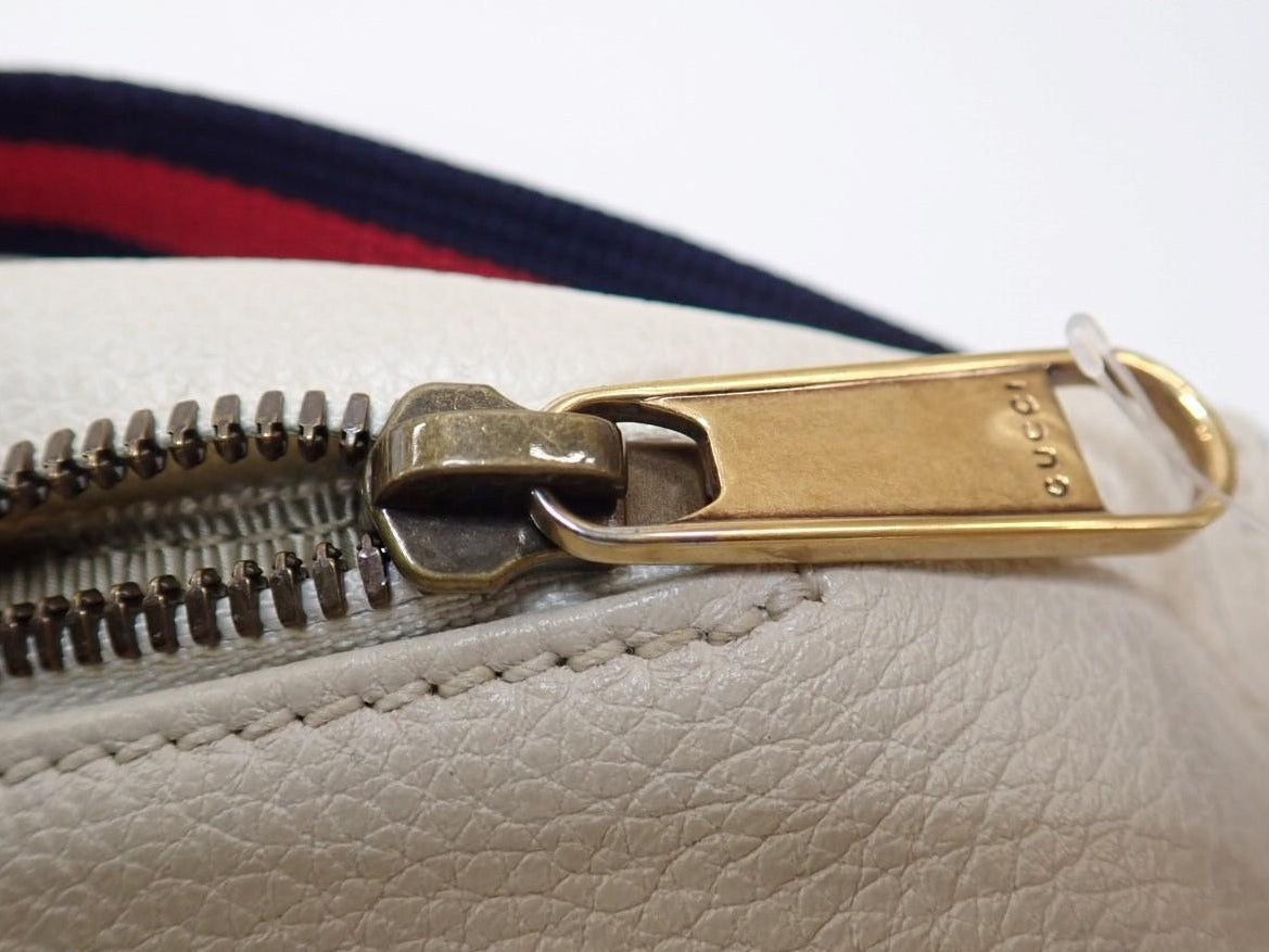 Gucci Logo Waist Belt Bag White Leather Web 2955