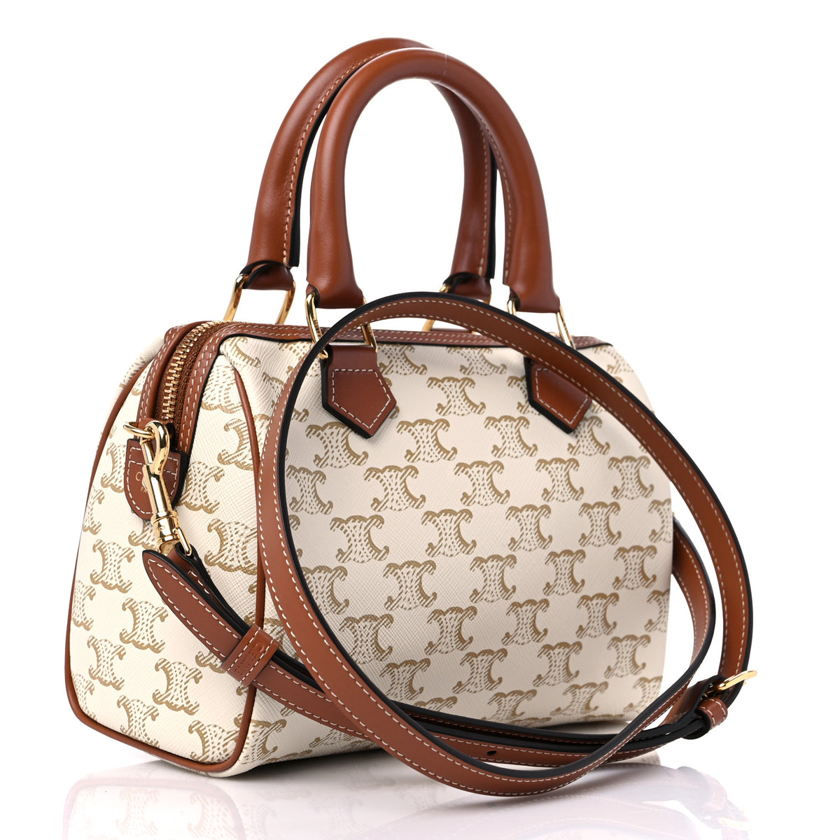 Celine Small Boston Bag White Triomphe
