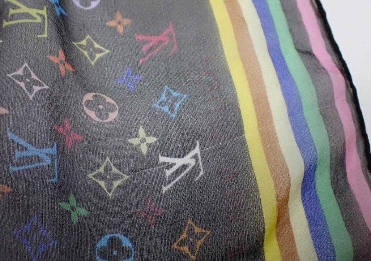 Louis Vuitton Silk Scarf Black Multicolor 3444