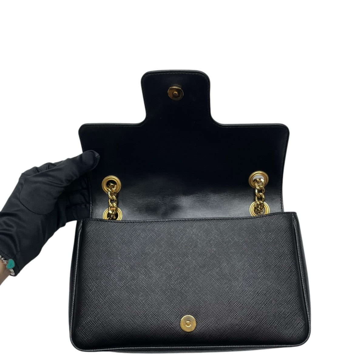 Prada Saffiano Pattina Flap Bag Black 3008