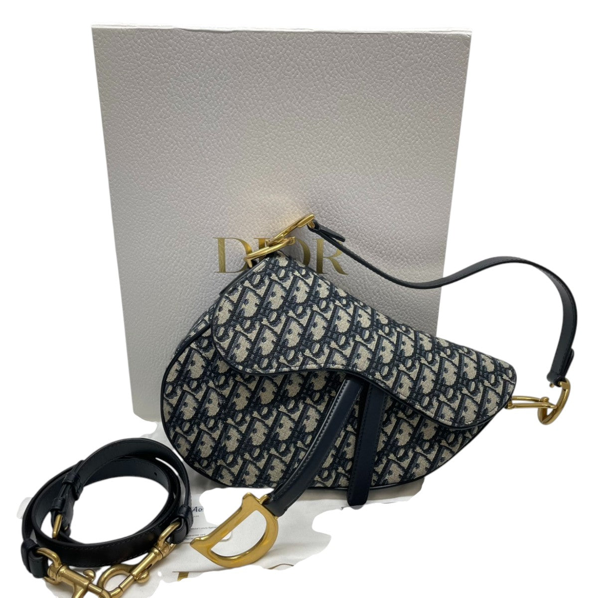 Dior Saddle Medium Shoulder Bag w/ Strap Blue Oblique 3004