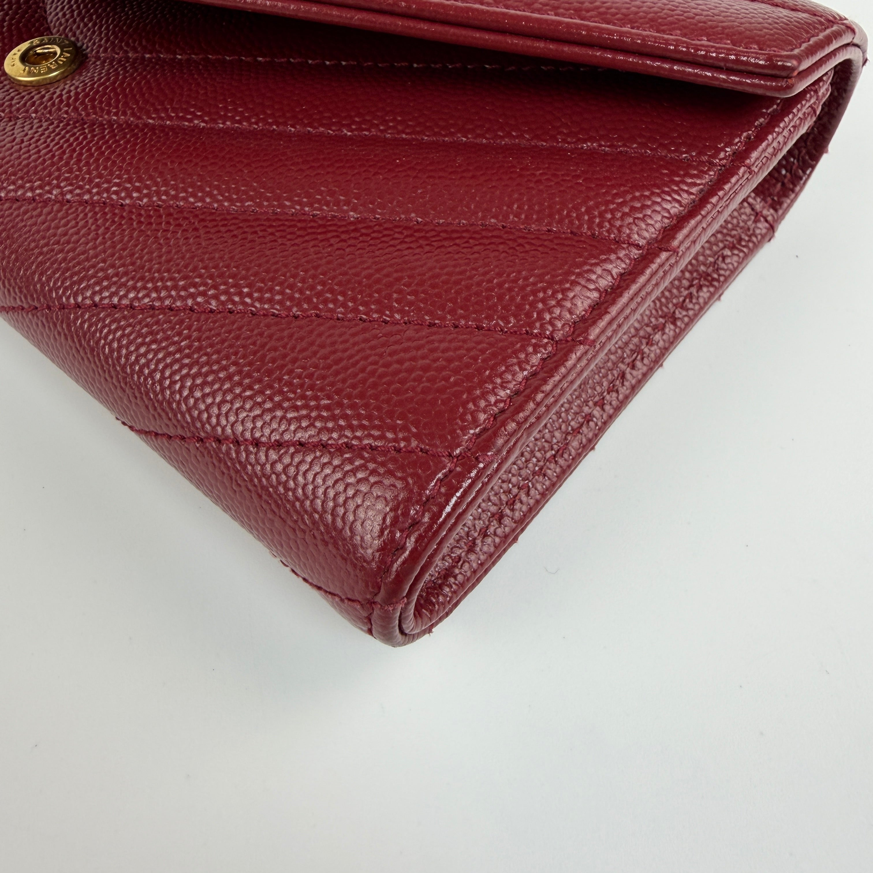 YSL Cassandre Chevron Flap Wallet Burgundy 2467