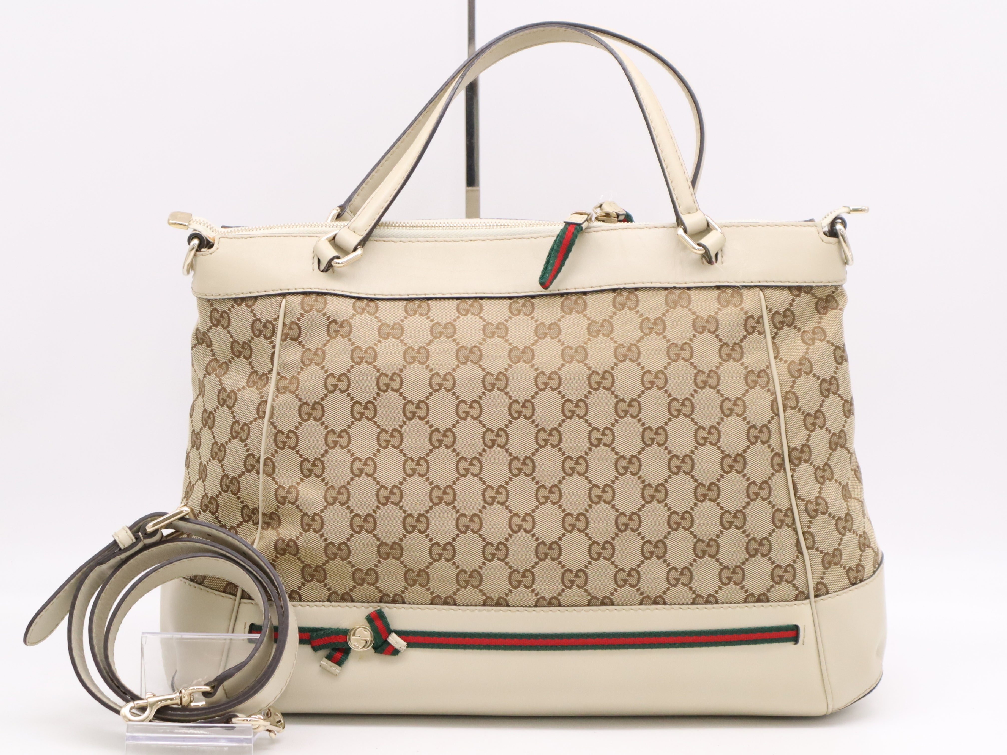 Gucci Large Sherry Line 2-Way Bag Cream GG 3131