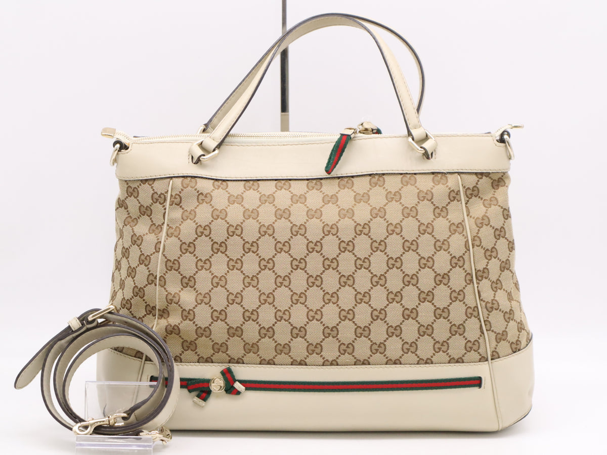 Gucci Large Sherry Line 2-Way Bag Cream GG 3131