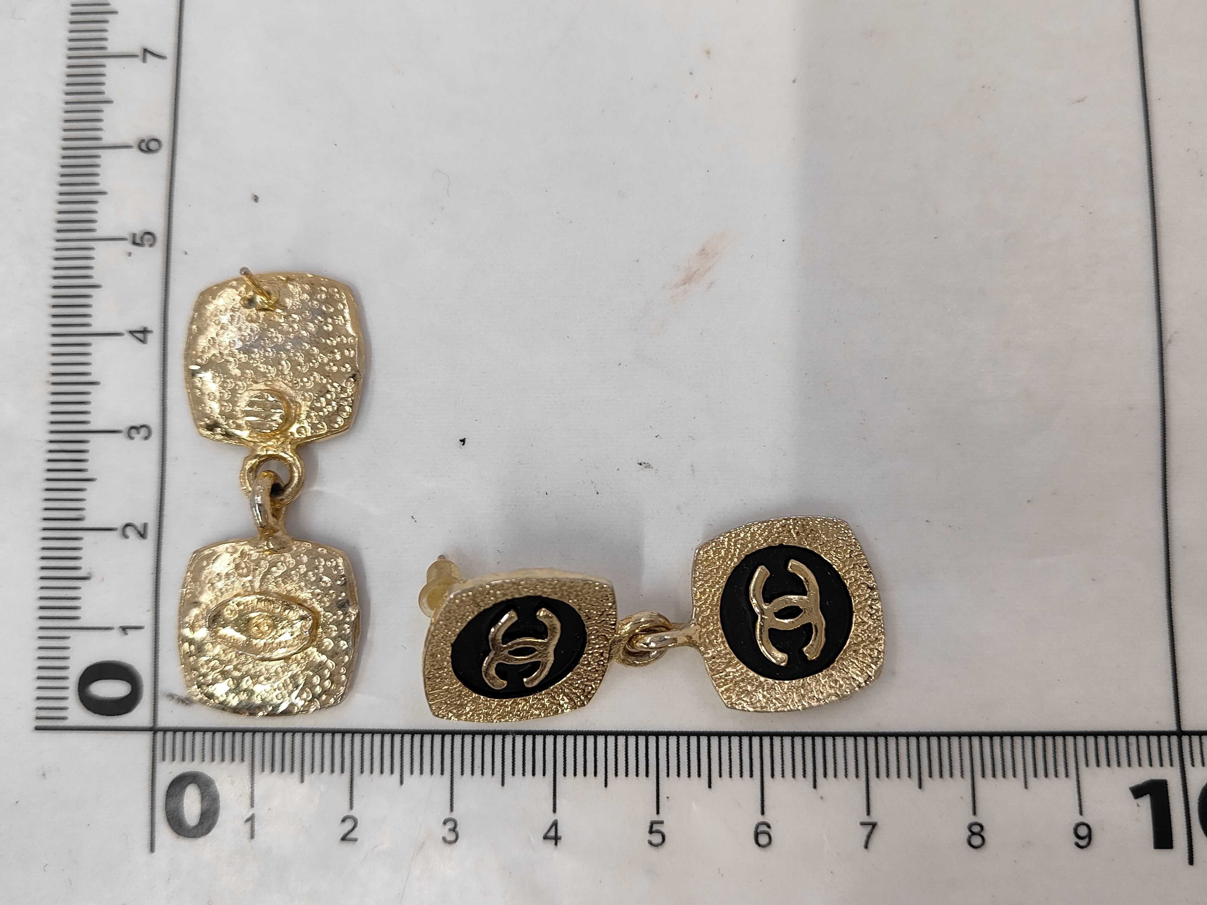 Chanel Enamel Square CC Drop Earrings Gold Black Post Stud 3209