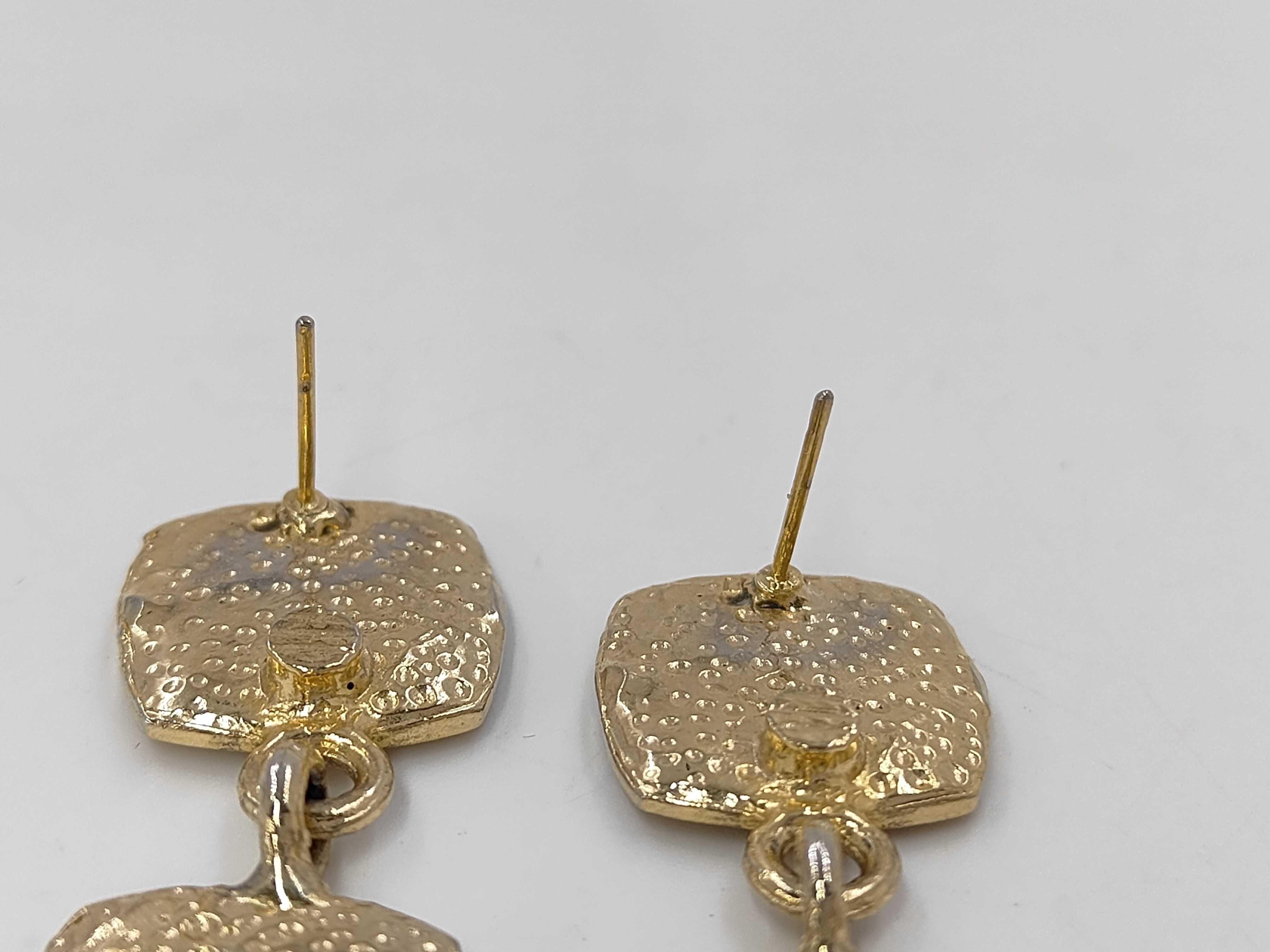Chanel Enamel Square CC Drop Earrings Gold Black Post Stud 3209
