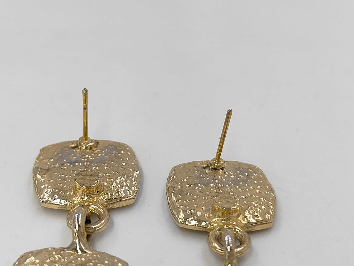 Chanel Enamel Square CC Drop Earrings Gold Black Post Stud 3209