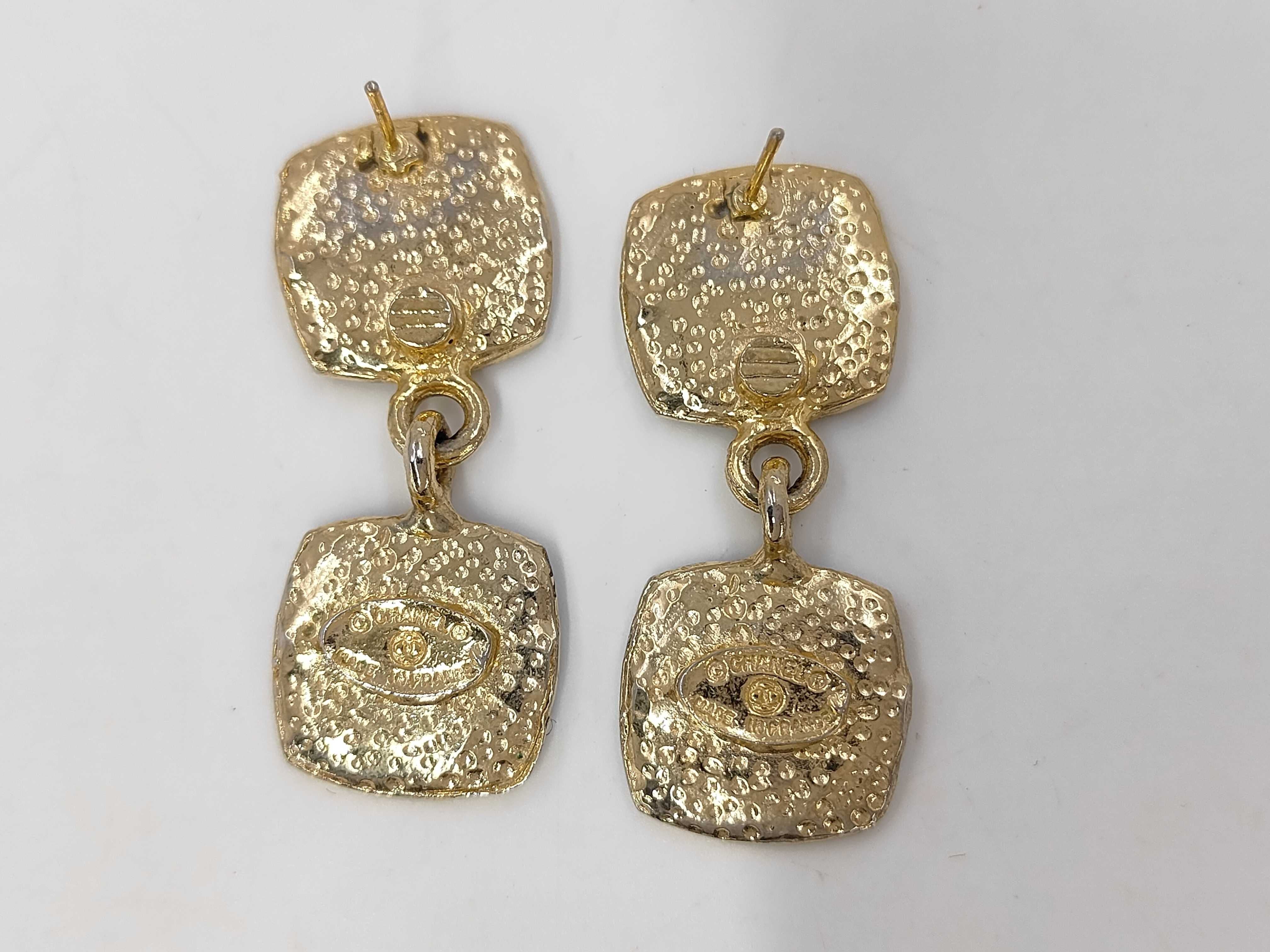 Chanel Enamel Square CC Drop Earrings Gold Black Post Stud 3209
