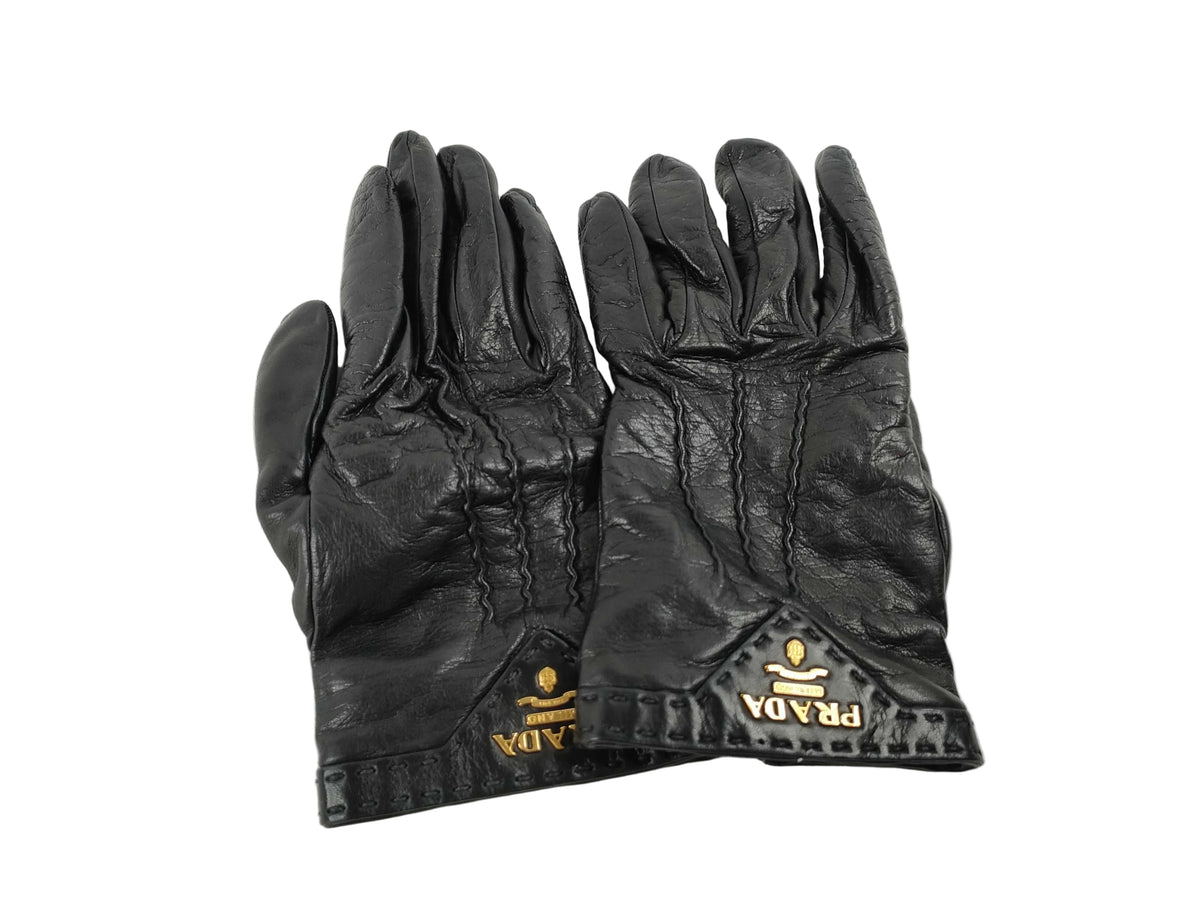 Prada Driving Gloves Black Leather w/ Box 3196