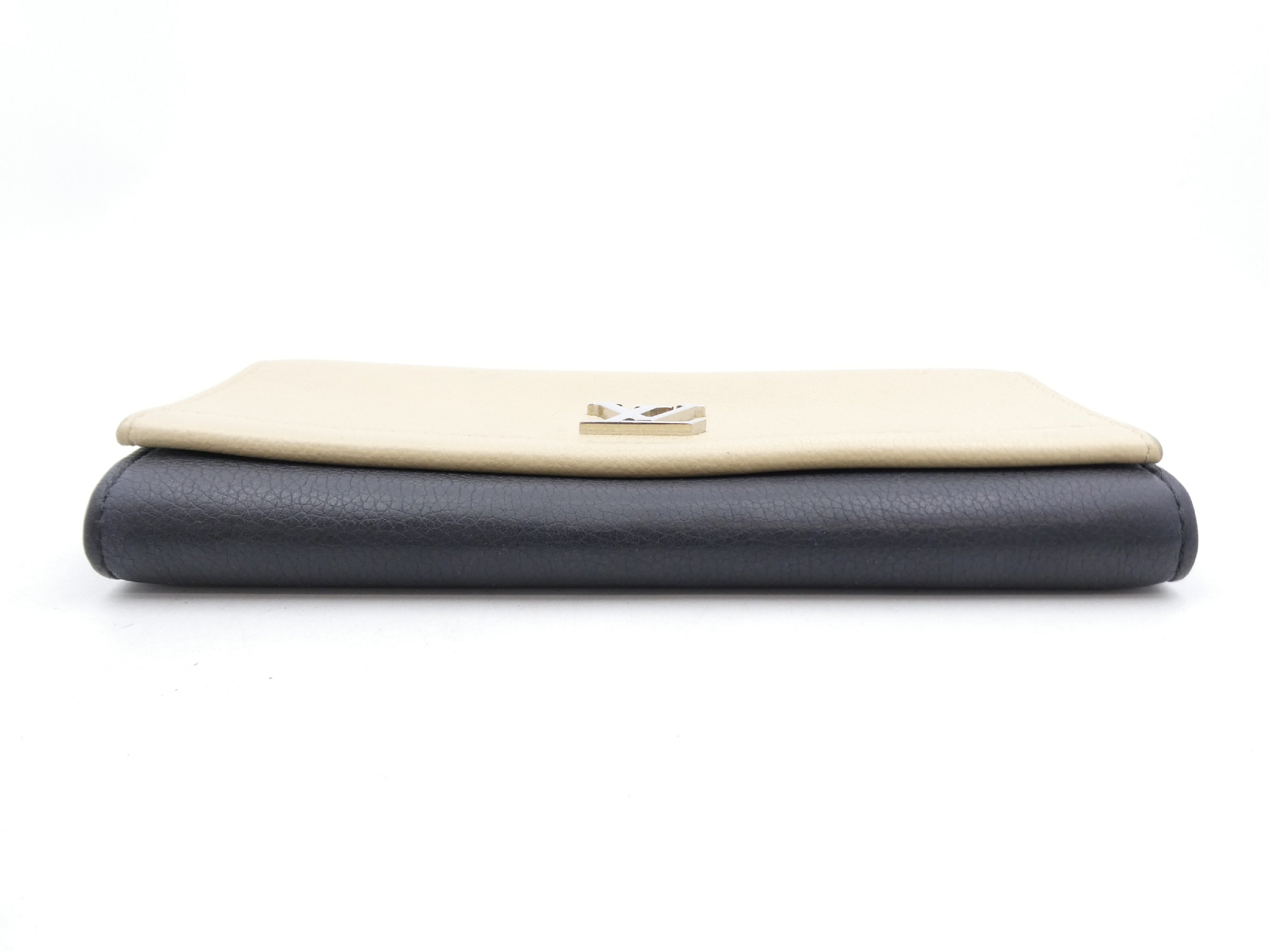 Louis Vuitton Lockme Wallet Black Beige Bicolor Leather 3299