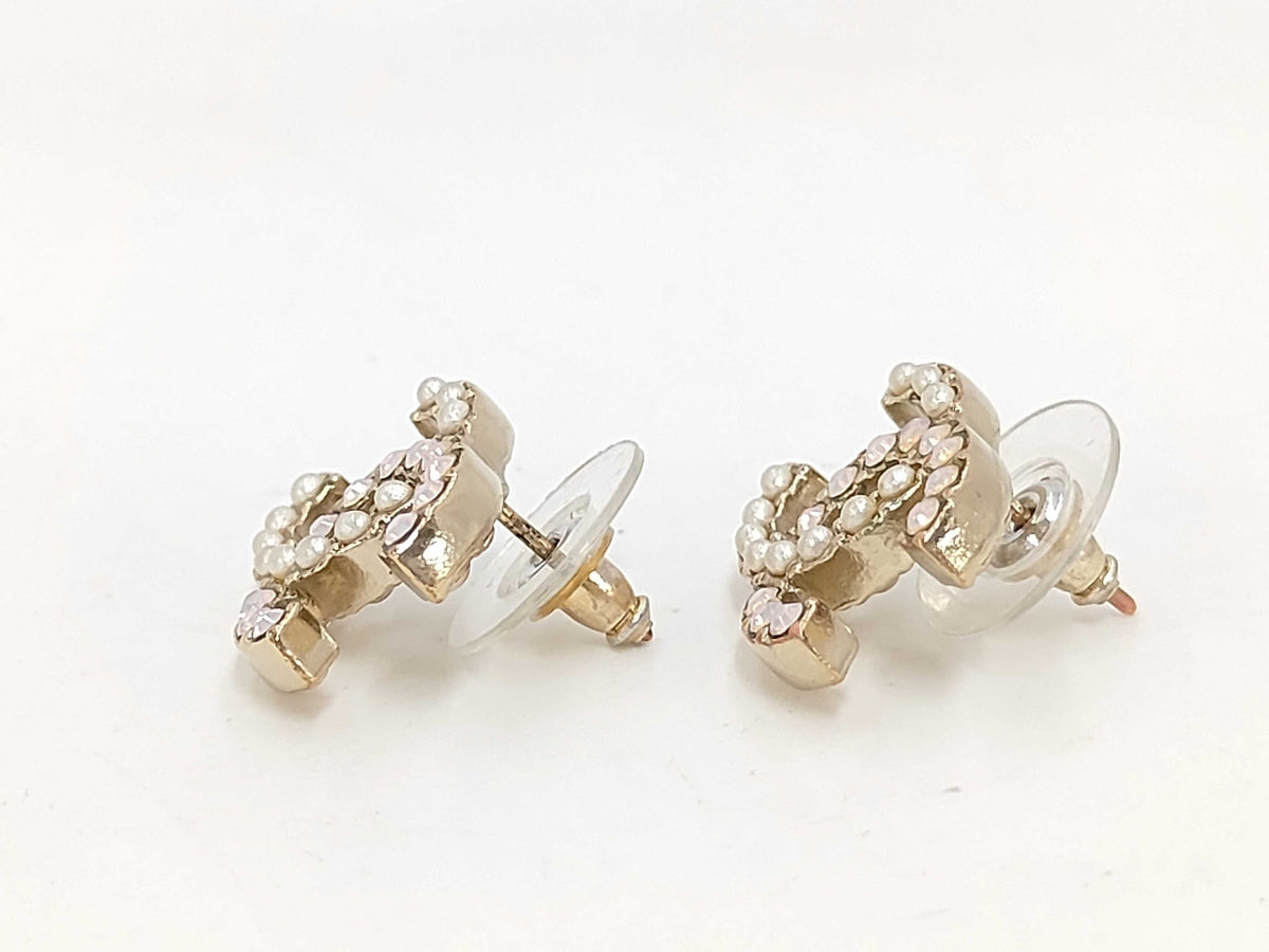 Chanel CC Pearl Pink Stone A12P Post Stud Earrings Gold 3391