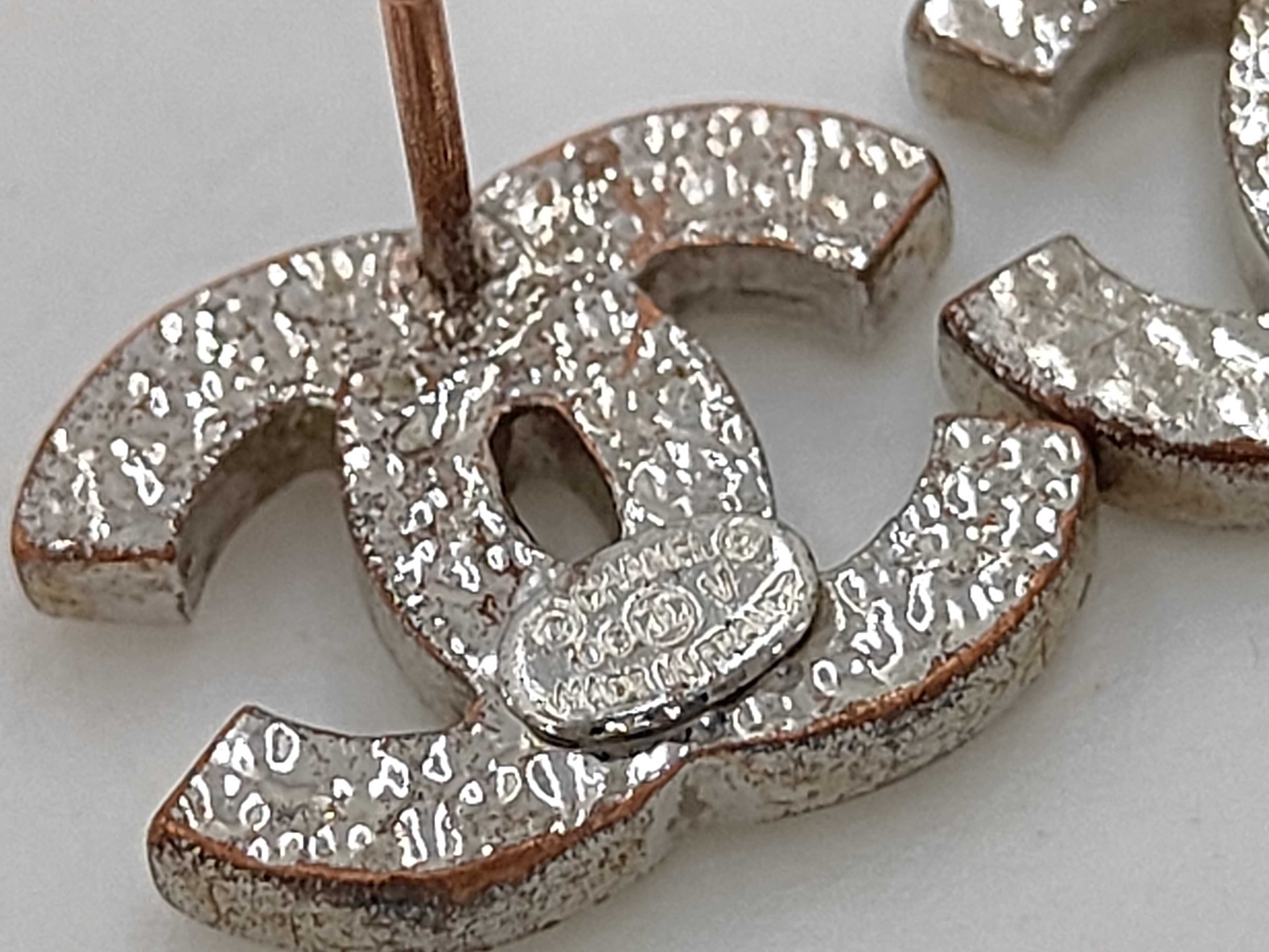 Chanel Rhinestone Post Stud Earrings Silver 06V  3392