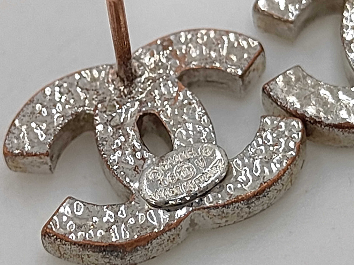Chanel Rhinestone Post Stud Earrings Silver 06V  3392