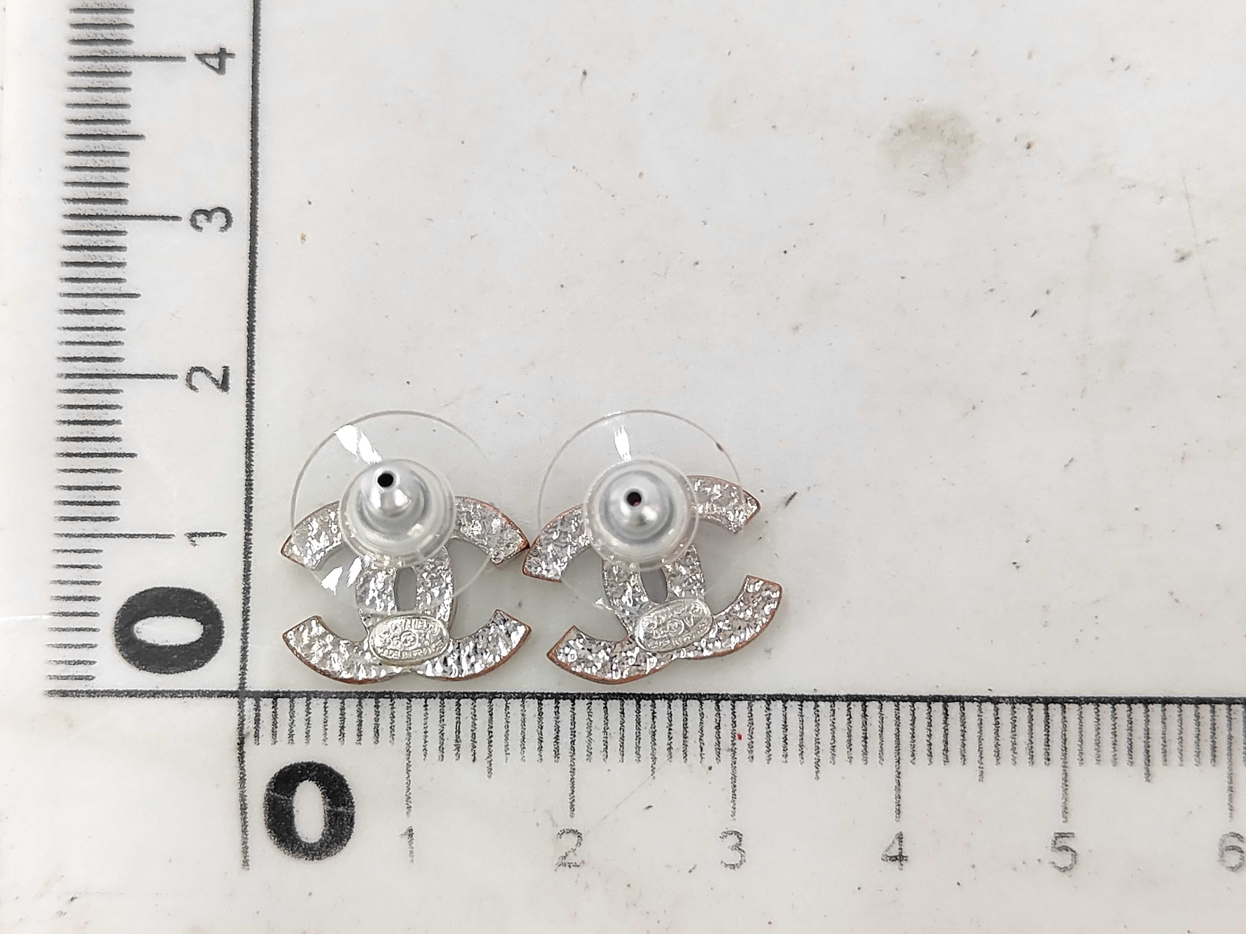 Chanel Rhinestone Post Stud Earrings Silver 06V  3392