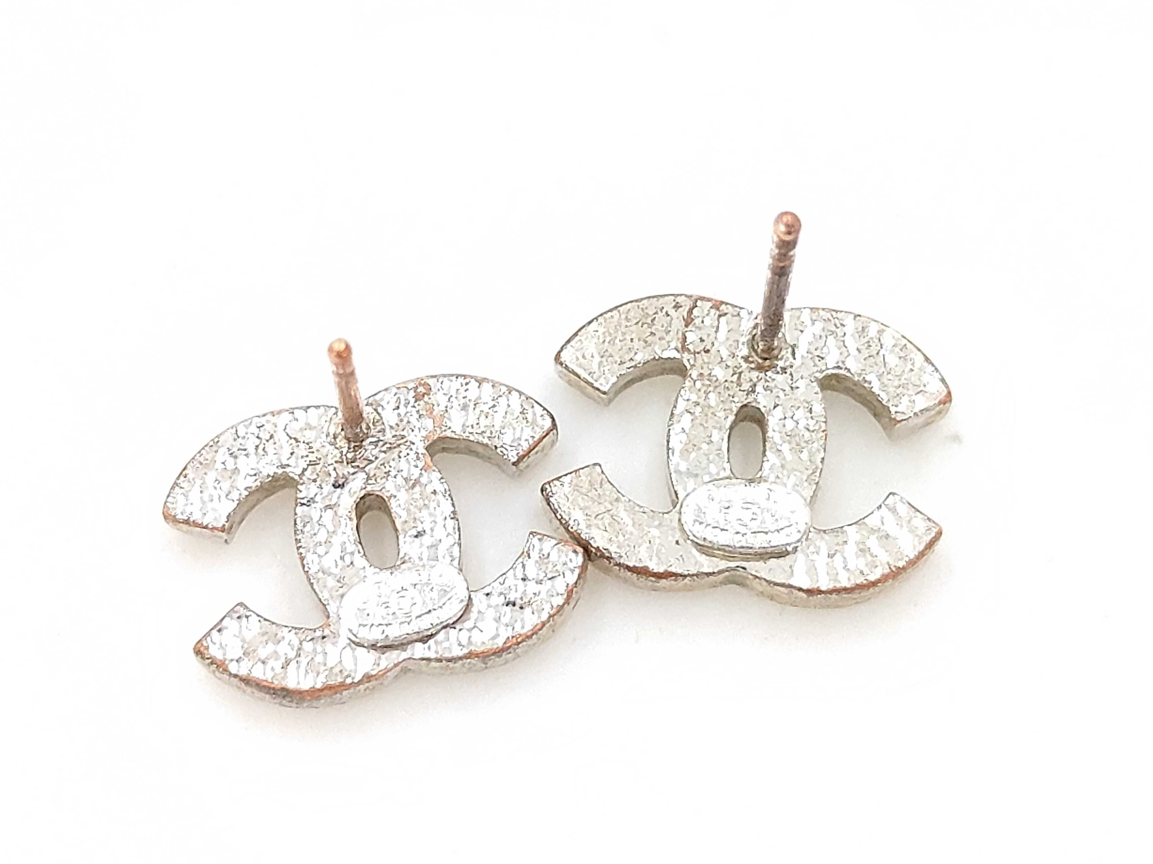 Chanel Rhinestone Post Stud Earrings Silver 06V  3392