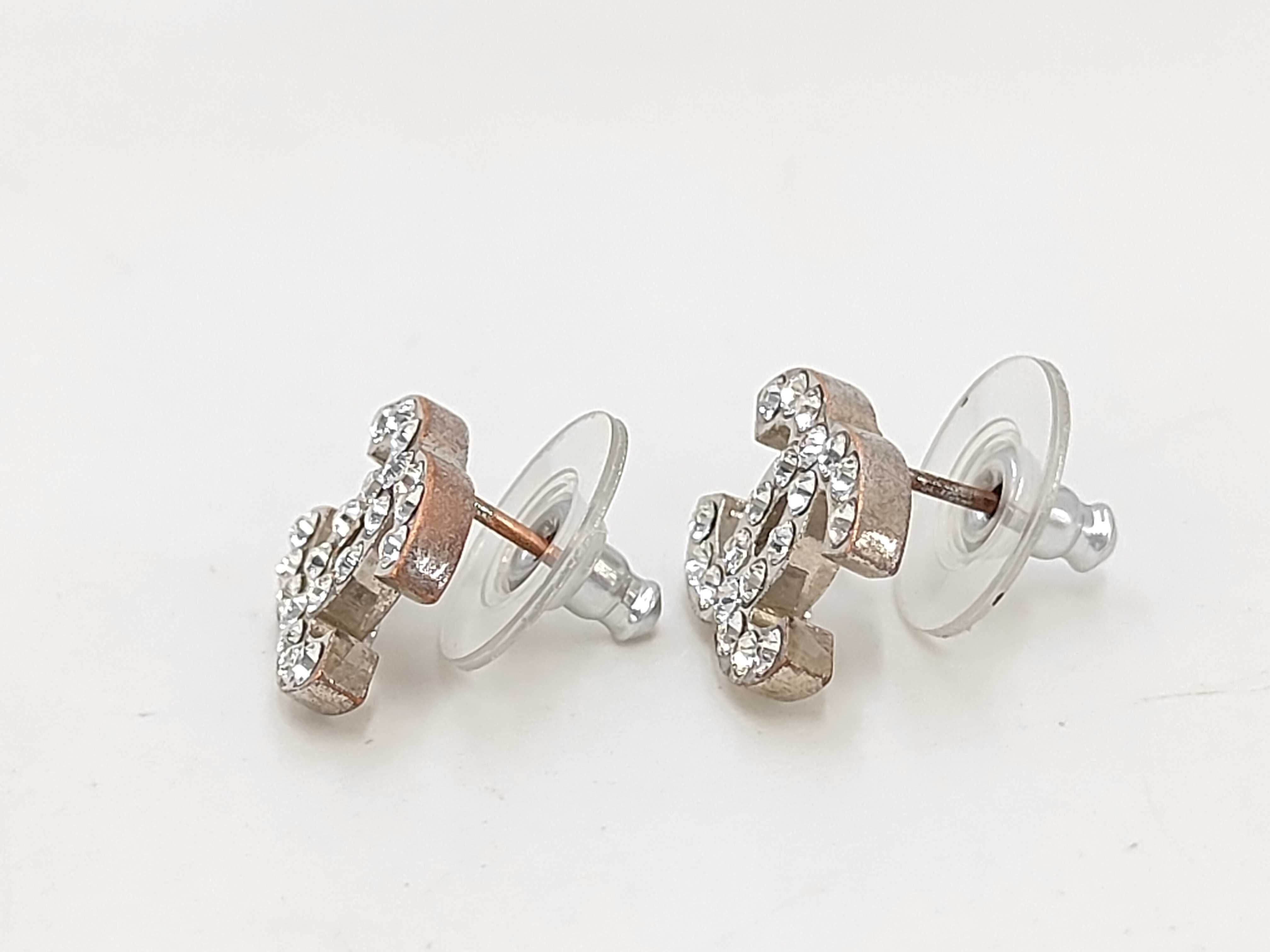 Chanel Rhinestone Post Stud Earrings Silver 06V  3392