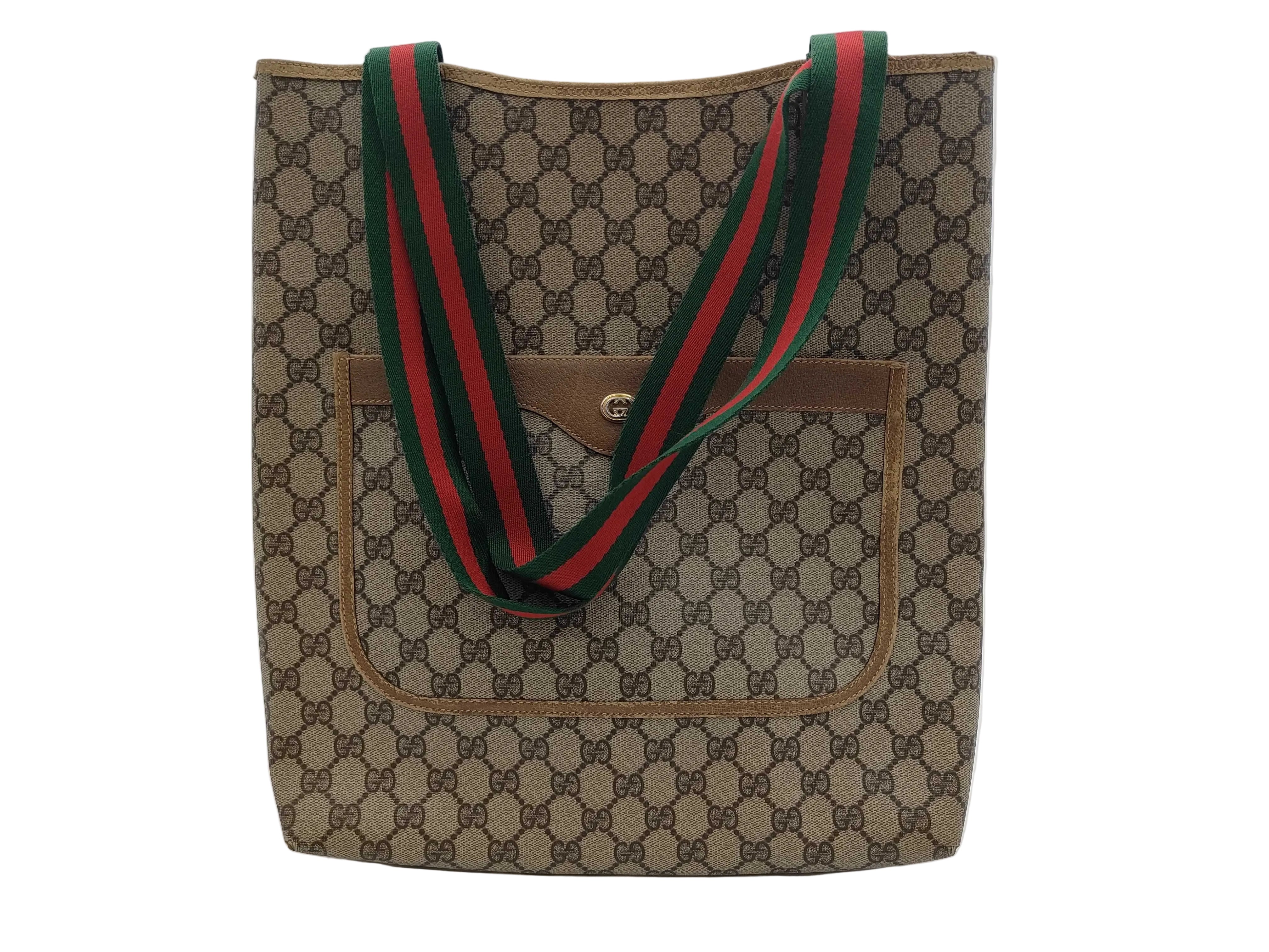 Gucci Vintage Shopper Tote GG Supreme Sherry Line Handles 3431