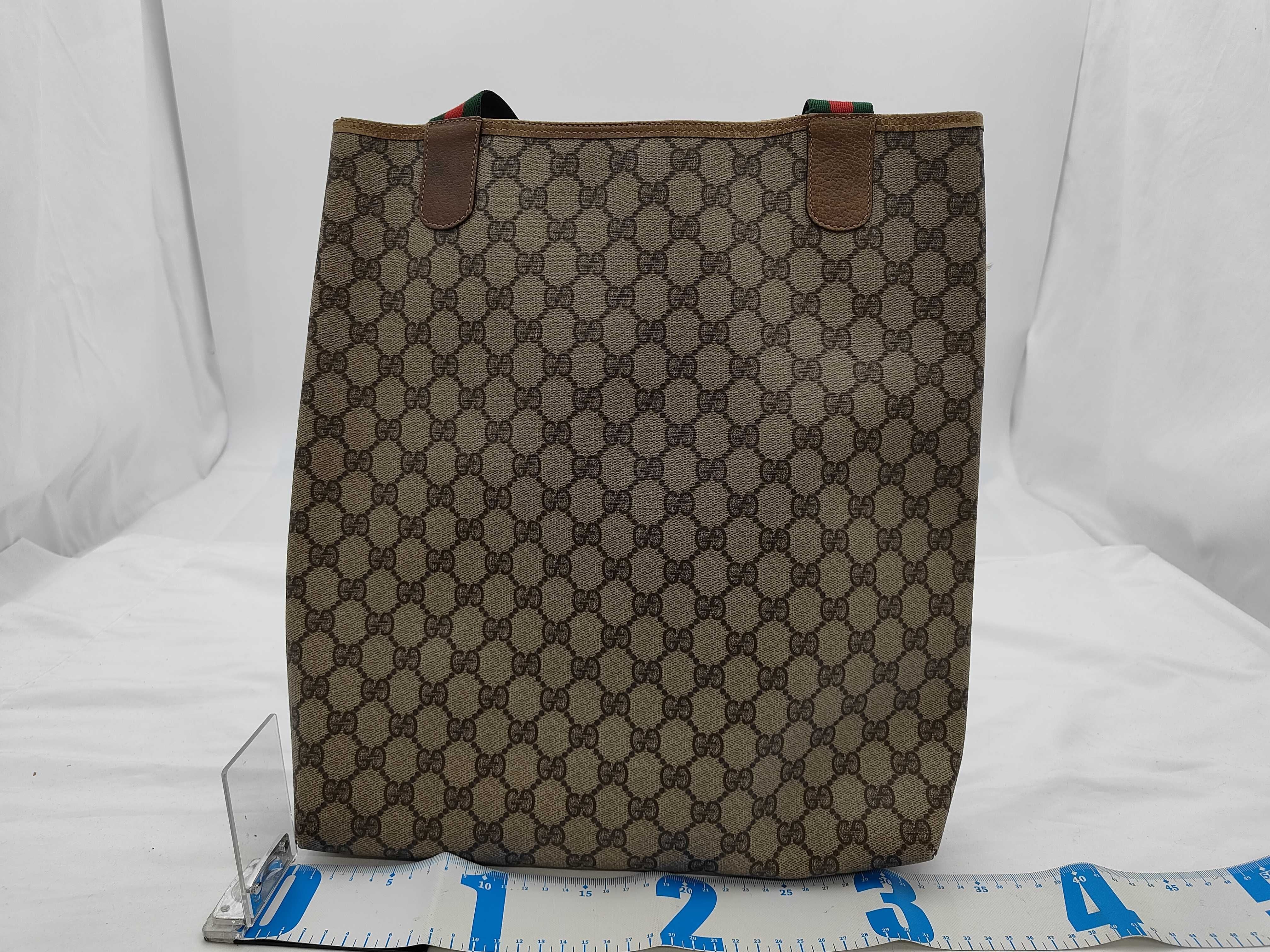 Gucci Vintage Shopper Tote GG Supreme Sherry Line Handles 3431