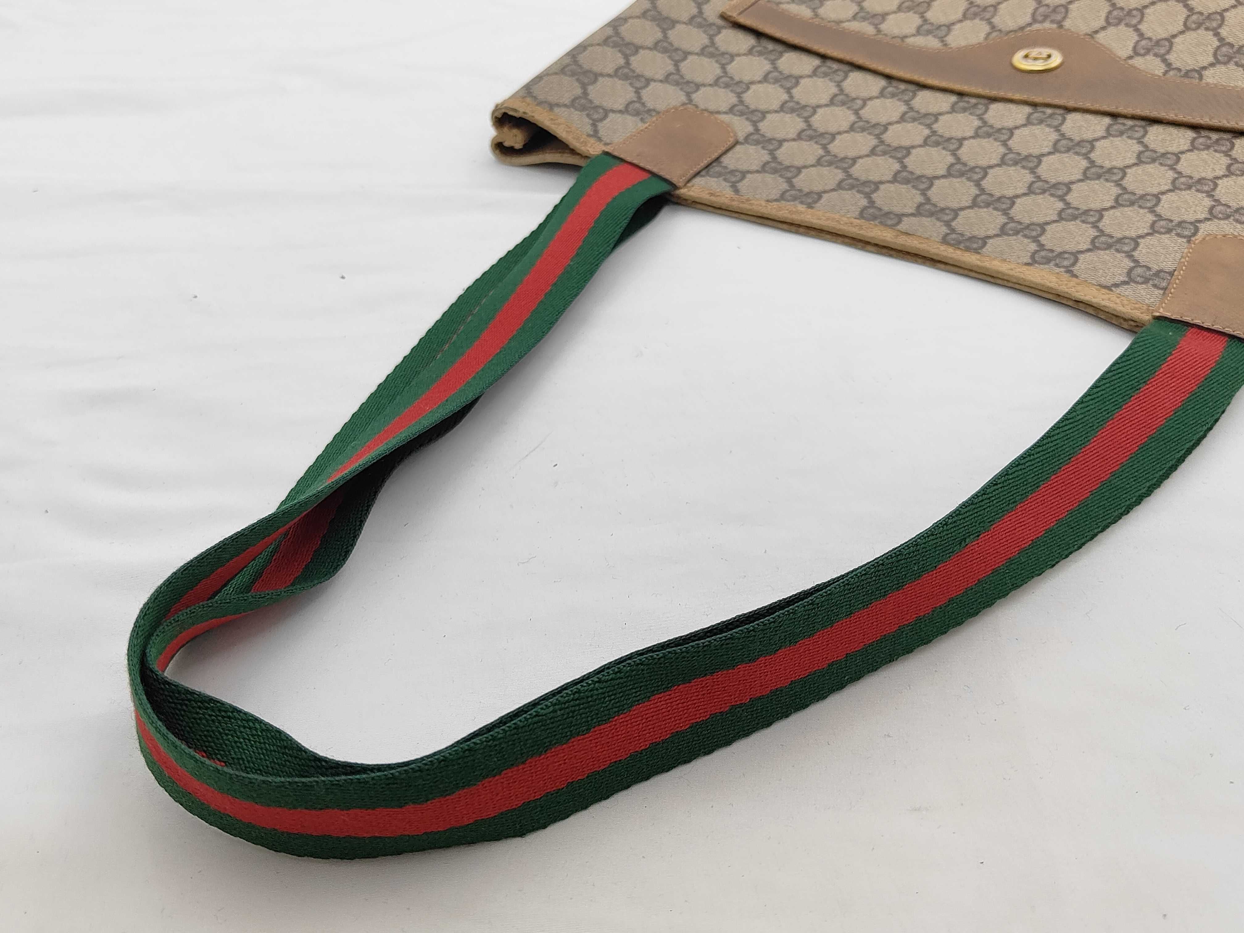 Gucci Vintage Shopper Tote GG Supreme Sherry Line Handles 3431
