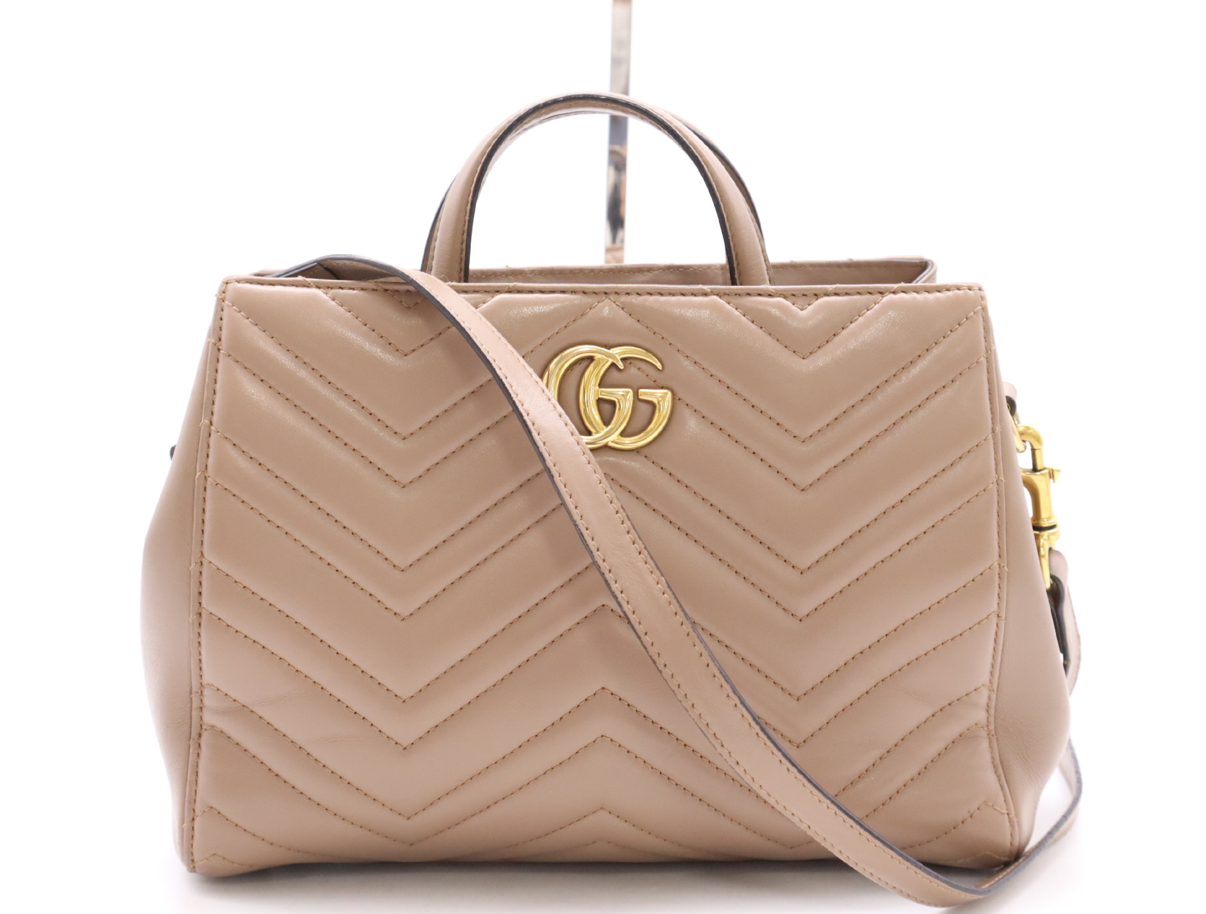 Gucci Marmont 2-Way Top Handle Bag Porcelain Rose w/ Strap 3434