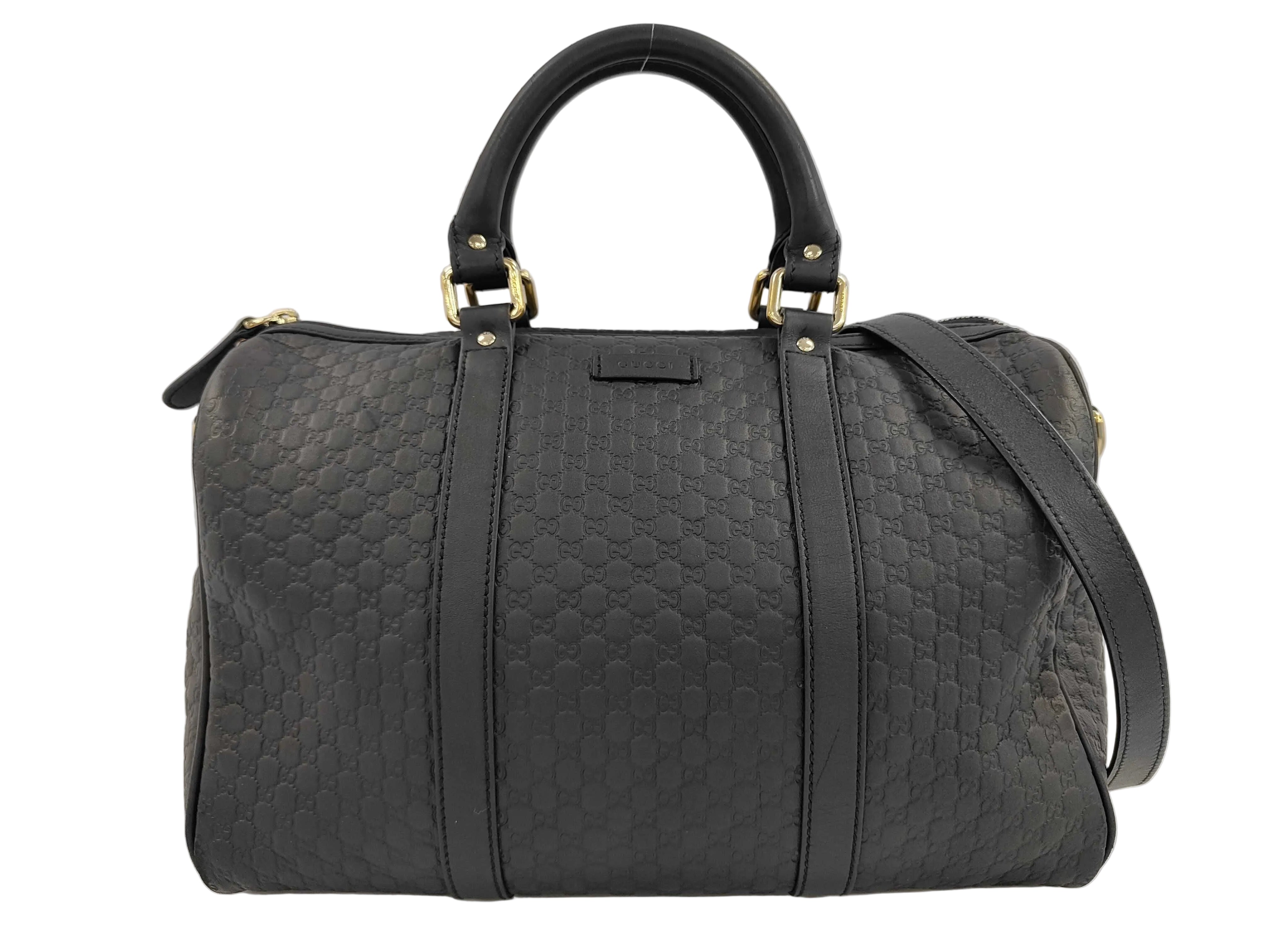 Gucci Boston Bag w/ Bandouliere Strap Black Microguccissima Leather 3442