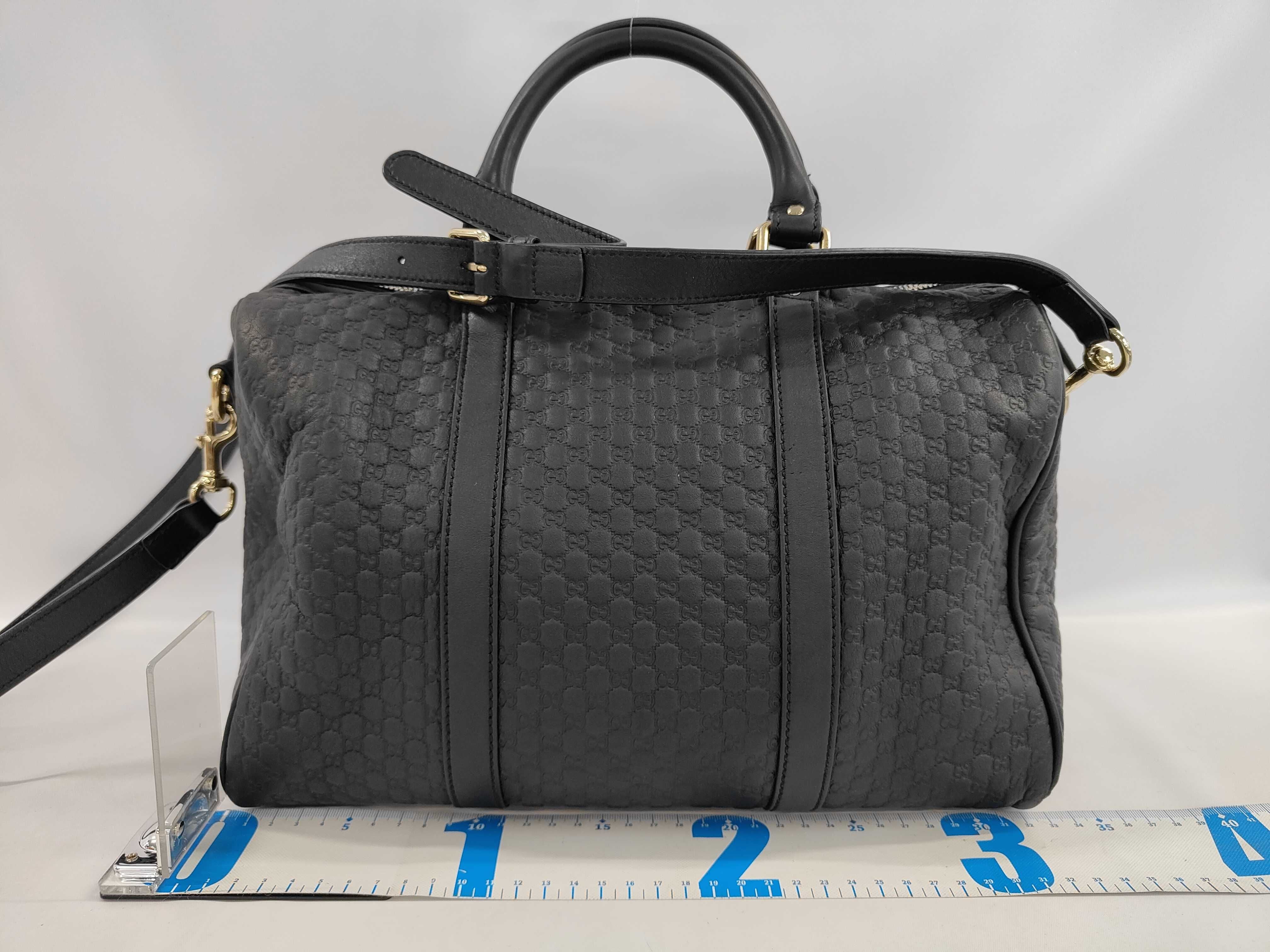 Gucci Boston Bag w/ Bandouliere Strap Black Microguccissima Leather 3442