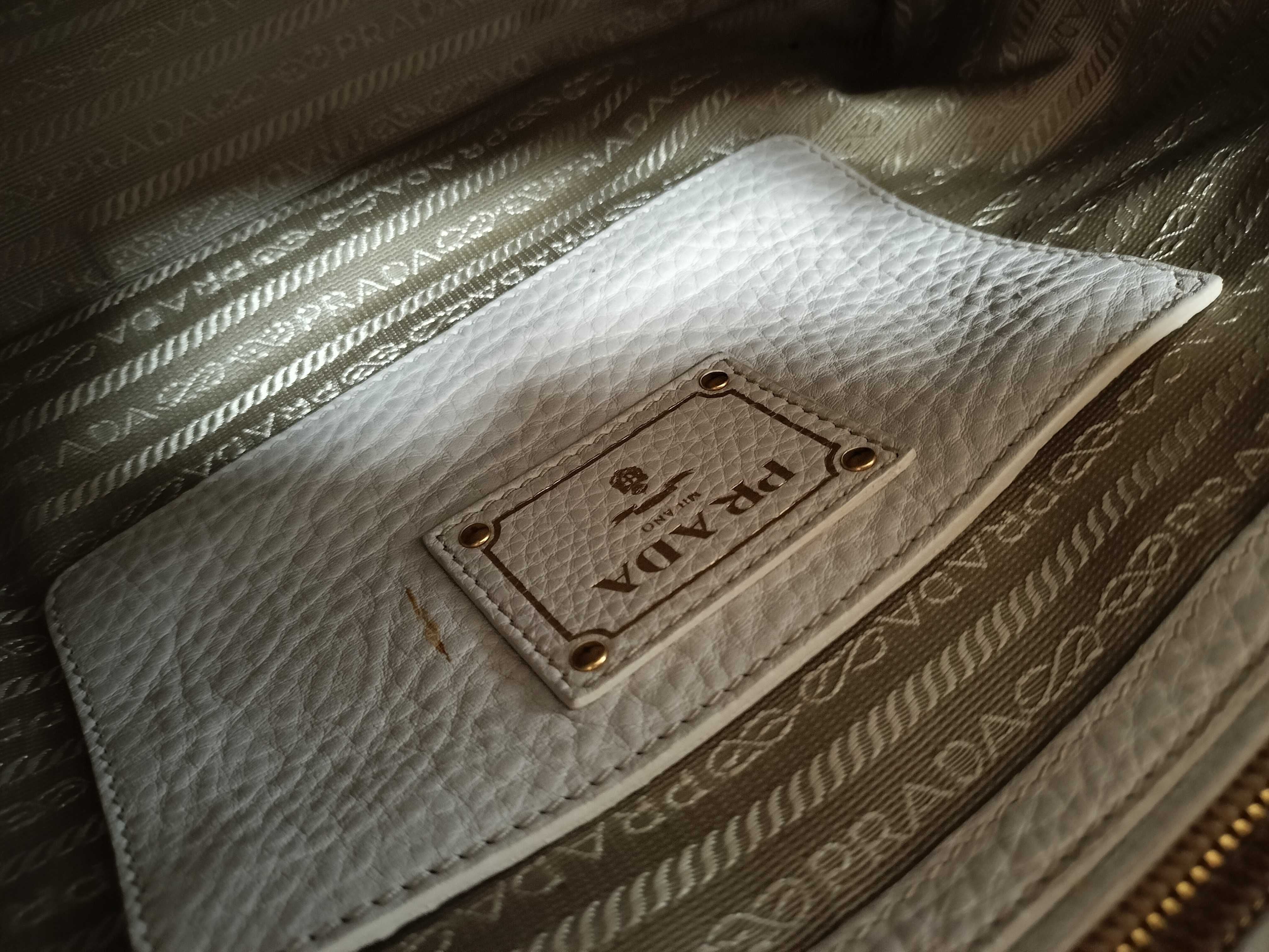 Prada 2-Way Shoulder Bag White Leather 3095