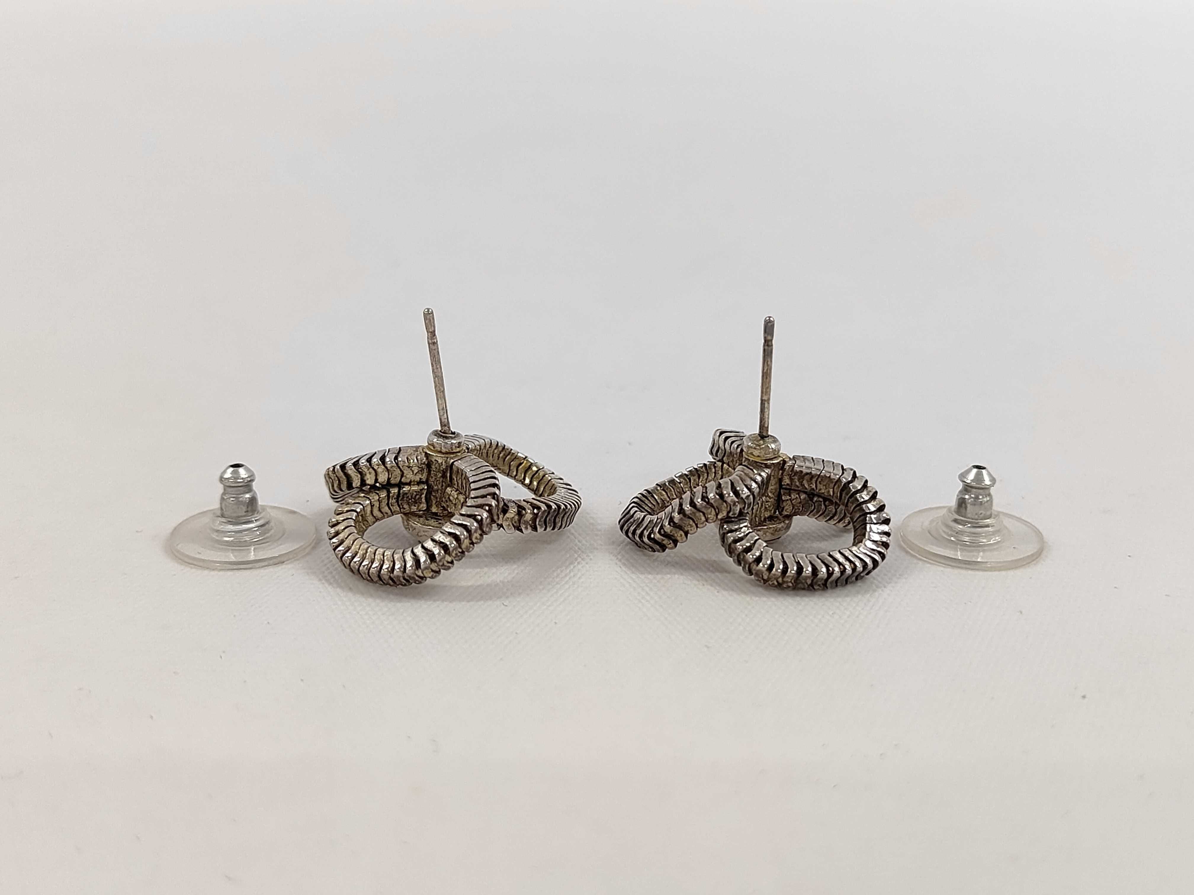 Chanel Triple Zip Post Stud Earrings Silver 3398
