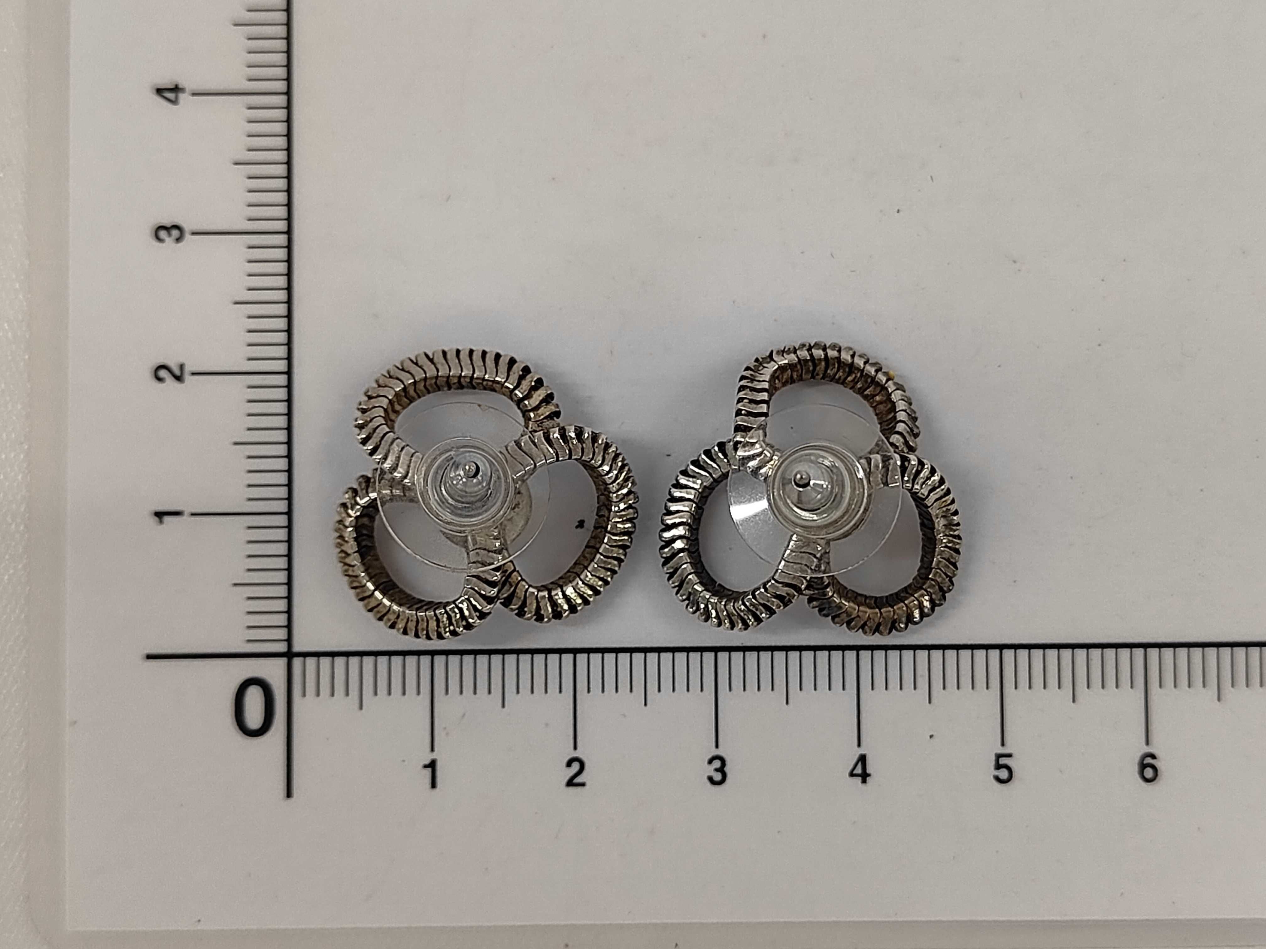 Chanel Triple Zip Post Stud Earrings Silver 3398